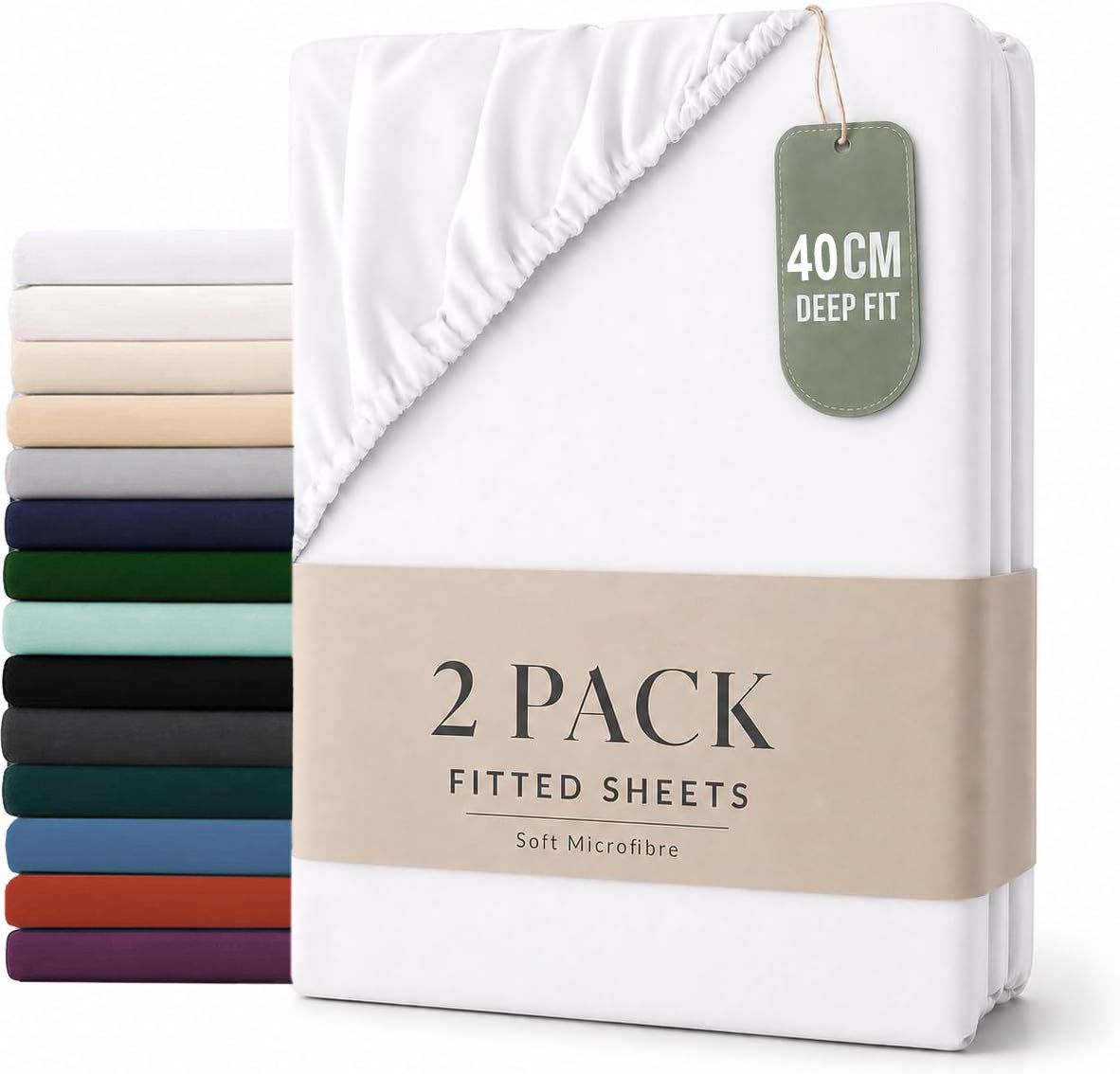 Hotel Quality Fitted sheets - 2 Piece Fitted sheets  -Breathable Bedding - Wrinkle, Fade, Stain Resistant- 26inch/40cm Deep Pocket Fitted Bed Sheet-Wrinkle and Fade Resistant,(White,Super King)