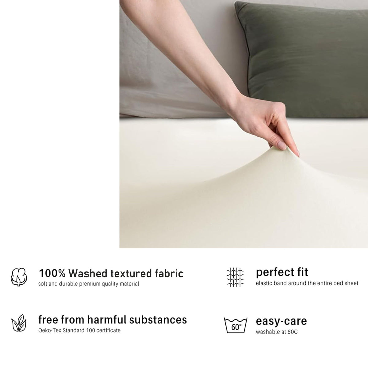 Hotel Quality Fitted sheets - 2 Piece Fitted sheets  -Breathable Bedding - Wrinkle, Fade, Stain Resistant- 26inch/40cm Deep Pocket Fitted Bed Sheet-Wrinkle and Fade Resistant,(Cream White,Super King)
