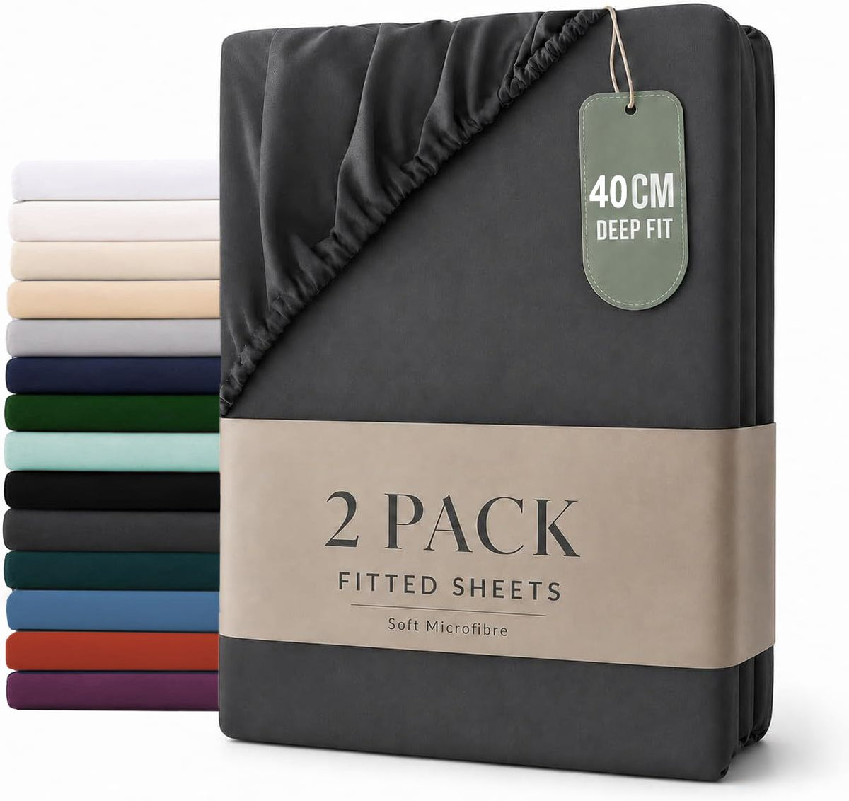 Hotel Quality Fitted sheets - 2 Piece Fitted sheets  -Breathable Bedding - Wrinkle, Fade, Stain Resistant- 26inch/40cm Deep Pocket Fitted Bed Sheet-Wrinkle and Fade Resistant,(Dark gray,Super King)