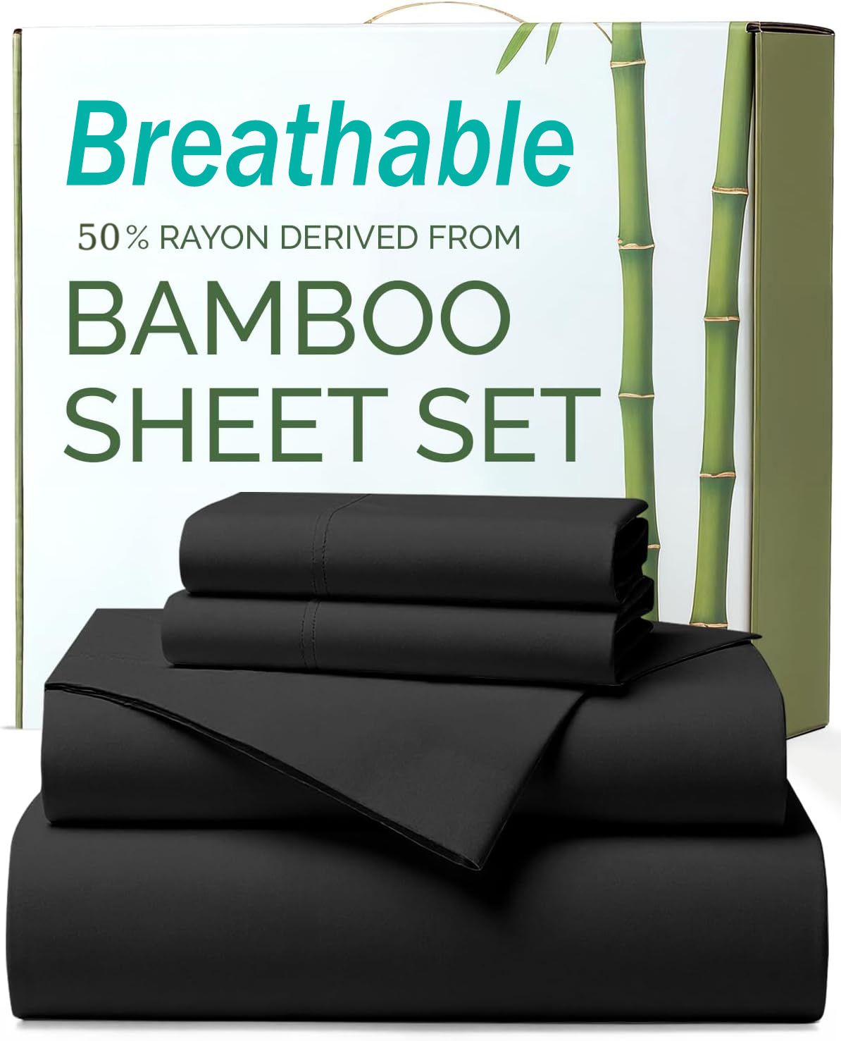 4 Piece Ultra Soft Bamboo Breathable Sheet Set -Hotel 2000TC Breathable Bed Sheets Set with 37 Centimetre Deep Pocket-Breathable Sheets for Hot Sleepers(Black,Double)