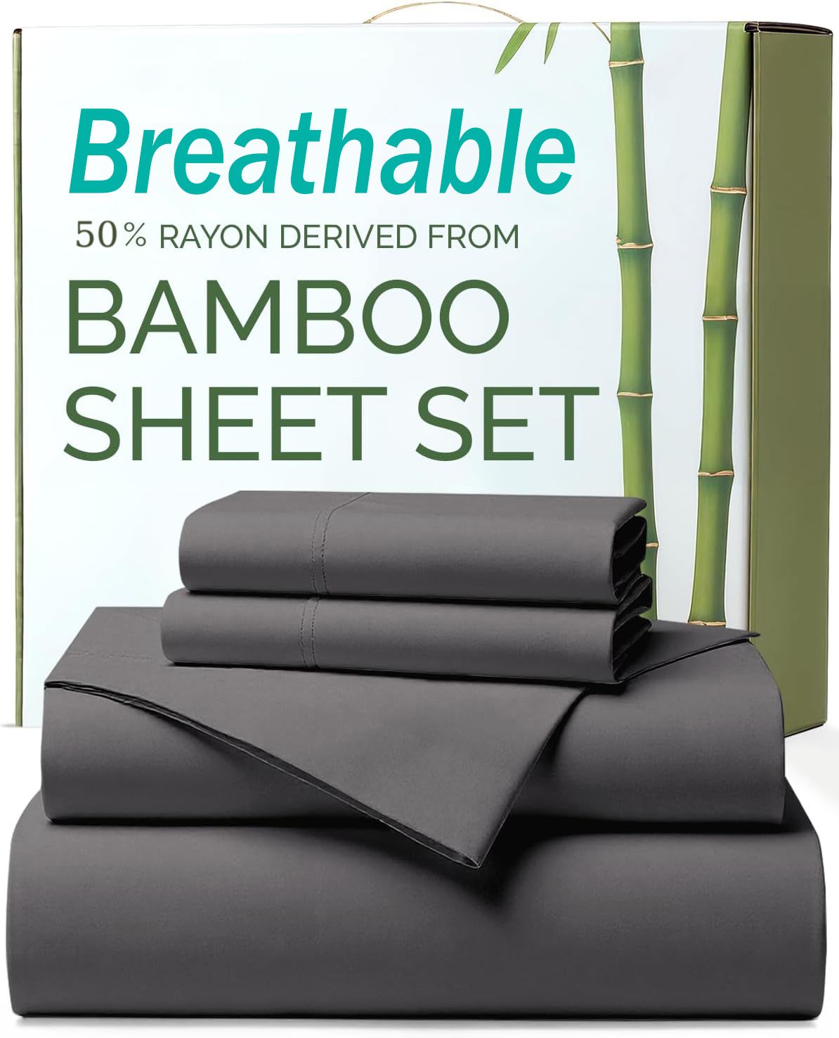 4 Piece Ultra Soft Bamboo Breathable Sheet Set -Hotel 2000TC Breathable Bed Sheets Set with 37 Centimetre Deep Pocket-Breathable Sheets for Hot Sleepers(Grey,Double)