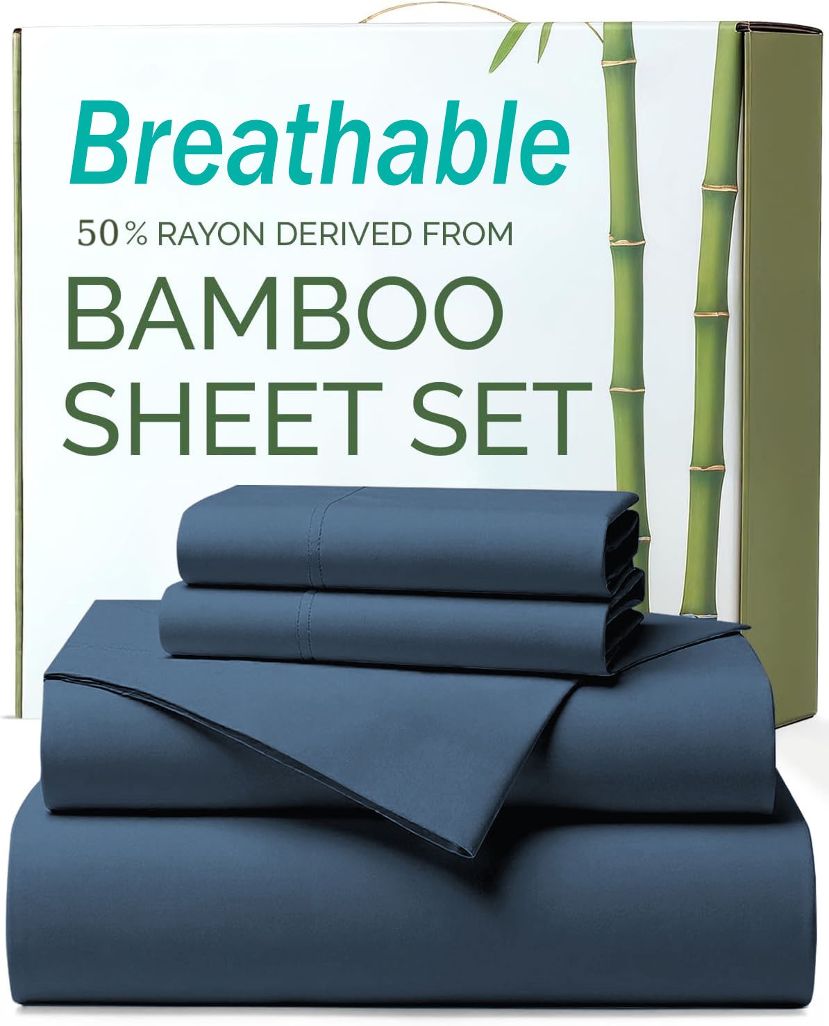 4 Piece Ultra Soft Bamboo Breathable Sheet Set -Hotel 2000TC Breathable Bed Sheets Set with 37 Centimetre Deep Pocket-Breathable Sheets for Hot Sleepers(Navy,Double)