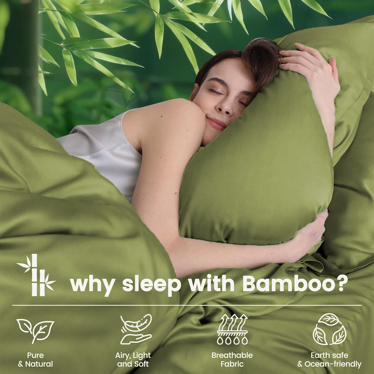 4 Piece Ultra Soft Bamboo Breathable Sheet Set -Hotel 2000TC Breathable Bed Sheets Set with 37 Centimetre Deep Pocket-Breathable Sheets for Hot Sleepers(Olive green,Double)