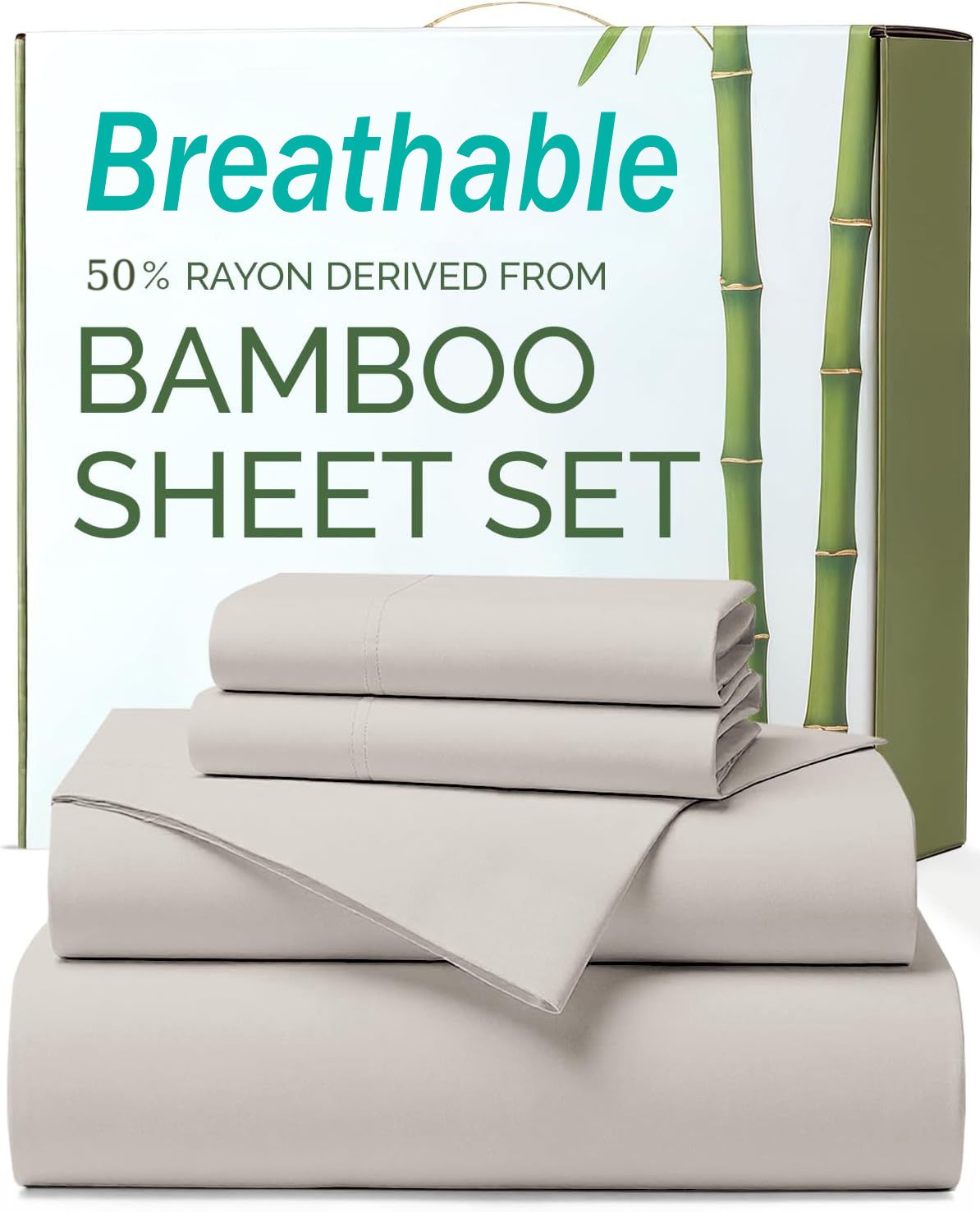 4 Piece Ultra Soft Bamboo Breathable Sheet Set -Hotel 2000TC Breathable Bed Sheets Set with 37 Centimetre Deep Pocket-Breathable Sheets for Hot Sleepers(Silver-gray,Double)