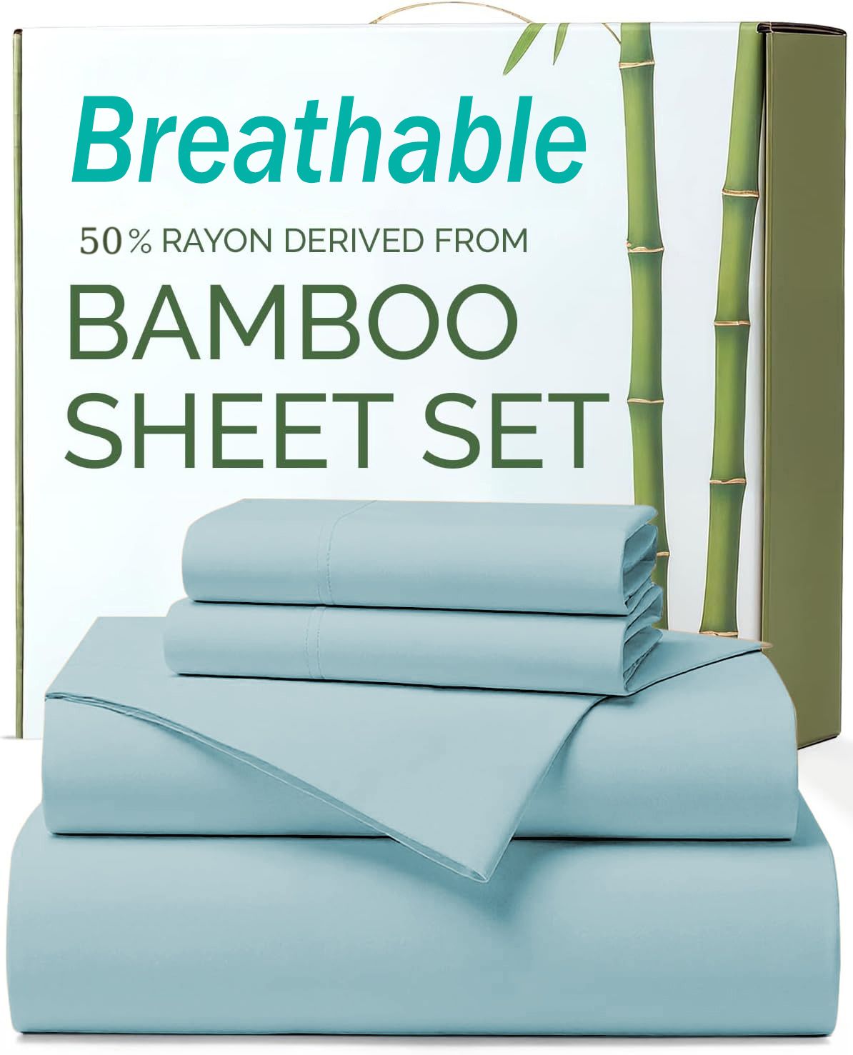 4 Piece Ultra Soft Bamboo Breathable Sheet Set -Hotel 2000TC Breathable Bed Sheets Set with 37 Centimetre Deep Pocket-Breathable Sheets for Hot Sleepers(Sky Blue,Double)