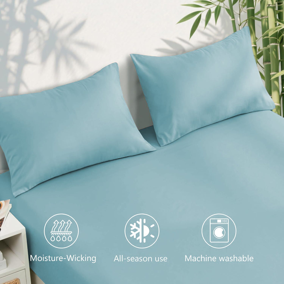4 Piece Ultra Soft Bamboo Breathable Sheet Set -Hotel 2000TC Breathable Bed Sheets Set with 37 Centimetre Deep Pocket-Breathable Sheets for Hot Sleepers(Sky Blue,Double)