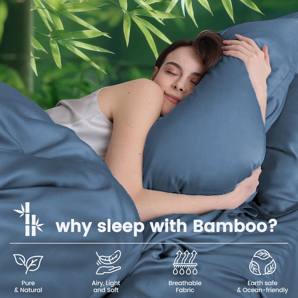 Hotel Breathable Bamboo Fitted Sheet & Pillowcase-3 Piece-Ultra Soft 2000TC Breathable Fitted Bed Sheets Set with 37 Centimetre Deep Pocket-Cooling Sheets for Hot Sleepers(Navy,King)