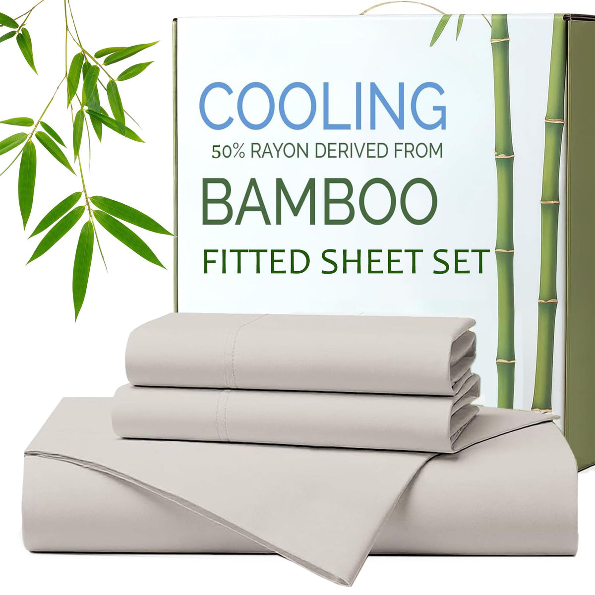 Hotel Breathable Bamboo Fitted Sheet & Pillowcase-3 Piece-Ultra Soft 2000TC Breathable Fitted Bed Sheets Set with 37 Centimetre Deep Pocket-Cooling Sheets for Hot Sleepers(Silver-gray,King)