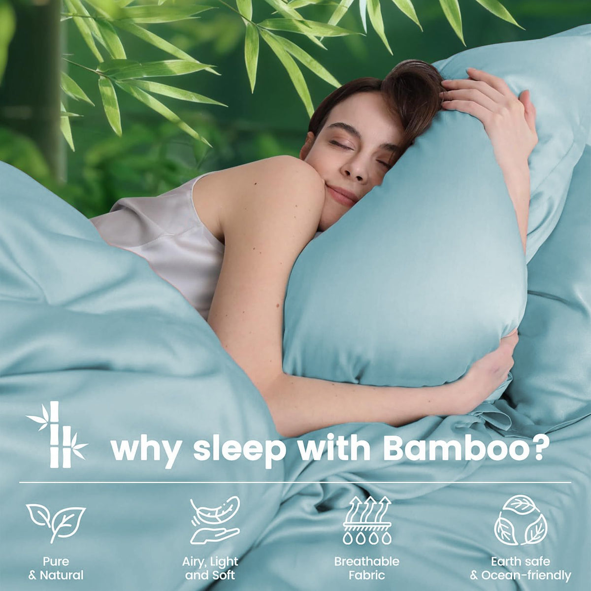 Hotel Breathable Bamboo Fitted Sheet & Pillowcase-3 Piece-Ultra Soft 2000TC Breathable Fitted Bed Sheets Set with 37 Centimetre Deep Pocket-Cooling Sheets for Hot Sleepers(Sky Blue,King)