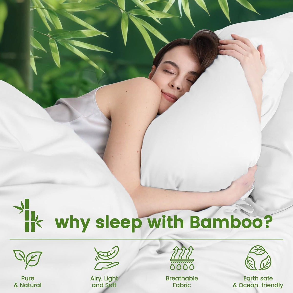 Hotel Breathable Bamboo Fitted Sheet & Pillowcase-3 Piece - Ultra Soft 2000TC Breathable Fitted Bed Sheets Set with 37 Centimetre Deep Pocket-Cooling Sheets for Hot Sleepers(White,King)