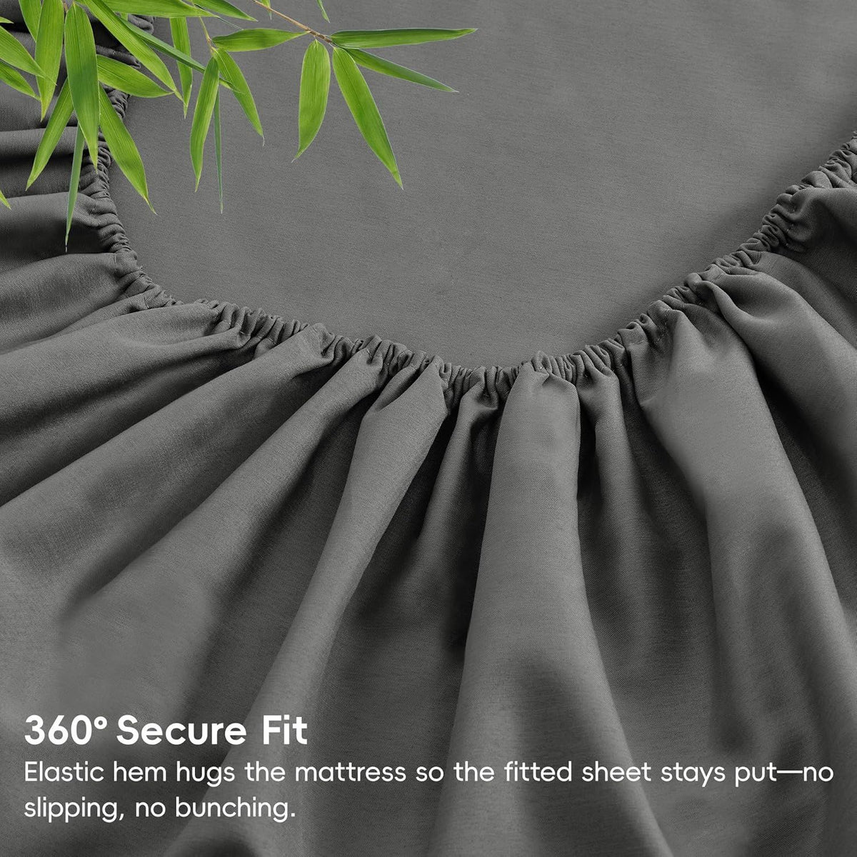 Hotel Breathable Bamboo Fitted Sheet & Pillowcase-3 Piece-Ultra Soft 2000TC Breathable Fitted Bed Sheets Set with 37 Centimetre Deep Pocket-Cooling Sheets for Hot Sleepers(Grey,Queen)