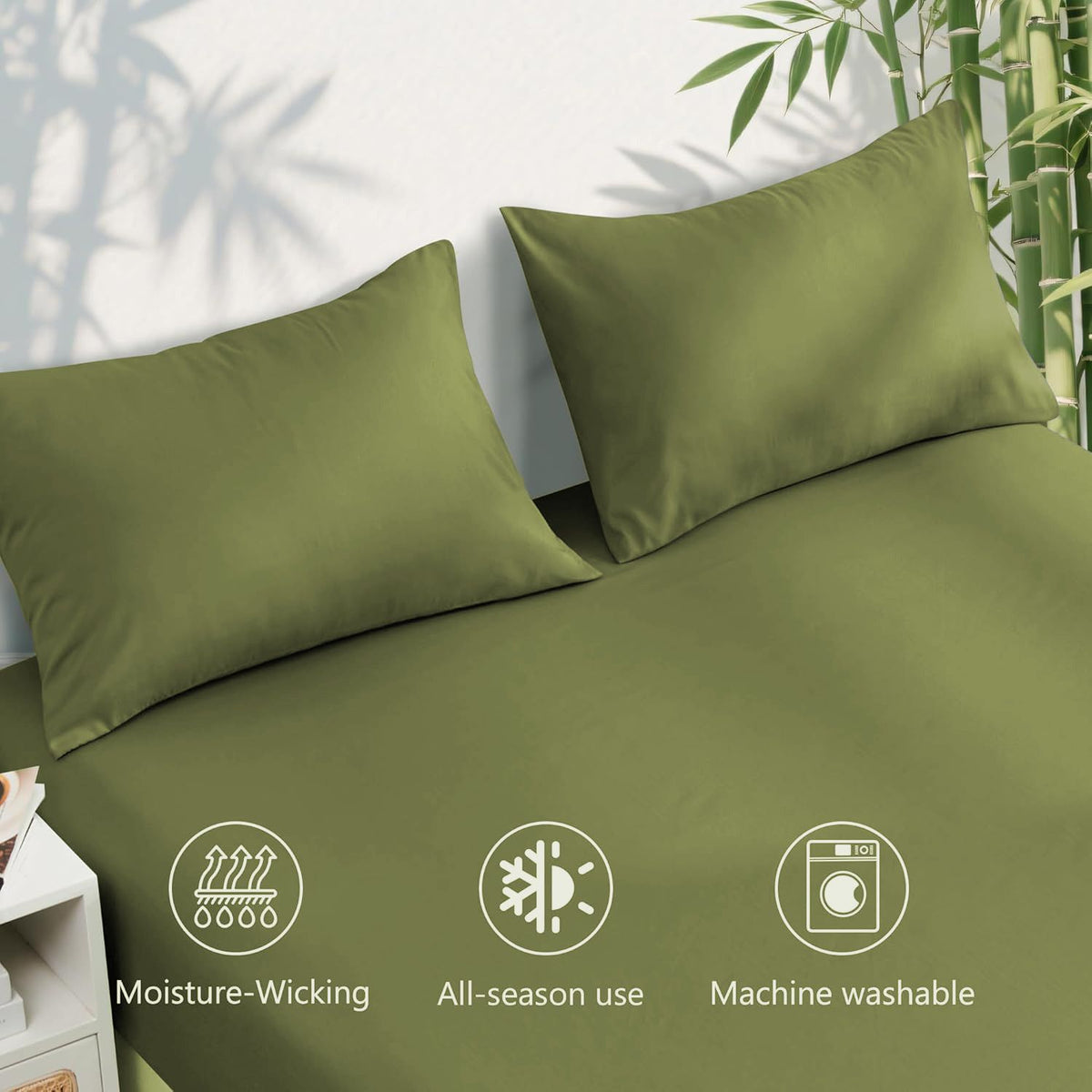 4 Piece Ultra Soft Bamboo Breathable Sheet Set -Hotel 2000TC Breathable Bed Sheets Set with 37 Centimetre Deep Pocket-Breathable Sheets for Hot Sleepers(Olive green,Queen)