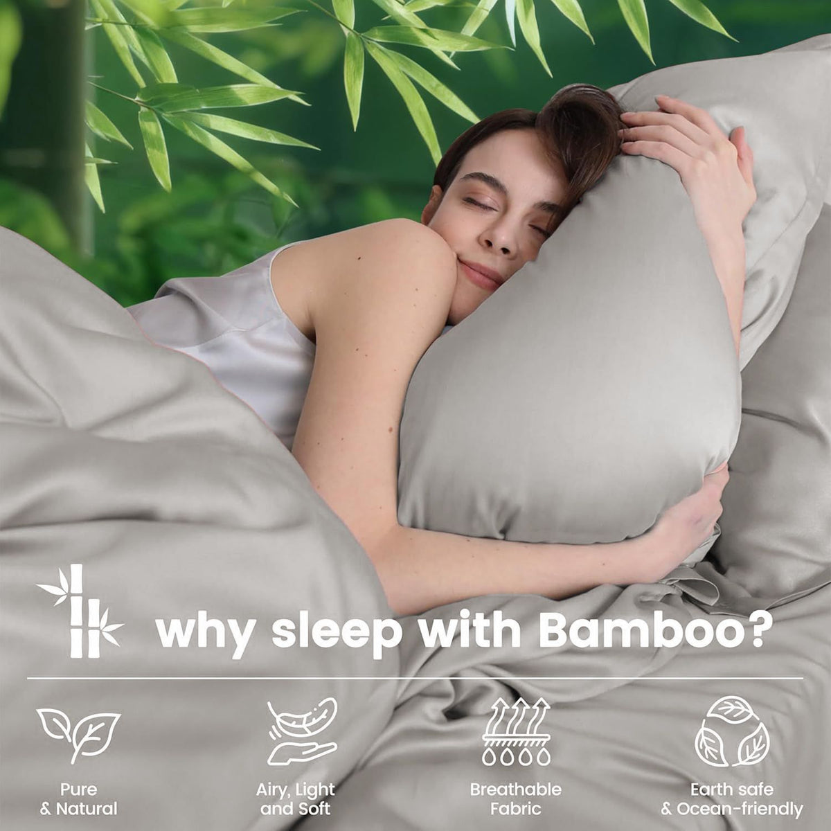 4 Piece Ultra Soft Bamboo Breathable Sheet Set -Hotel 2000TC Breathable Bed Sheets Set with 37 Centimetre Deep Pocket-Breathable Sheets for Hot Sleepers(Silver-gray,Queen)