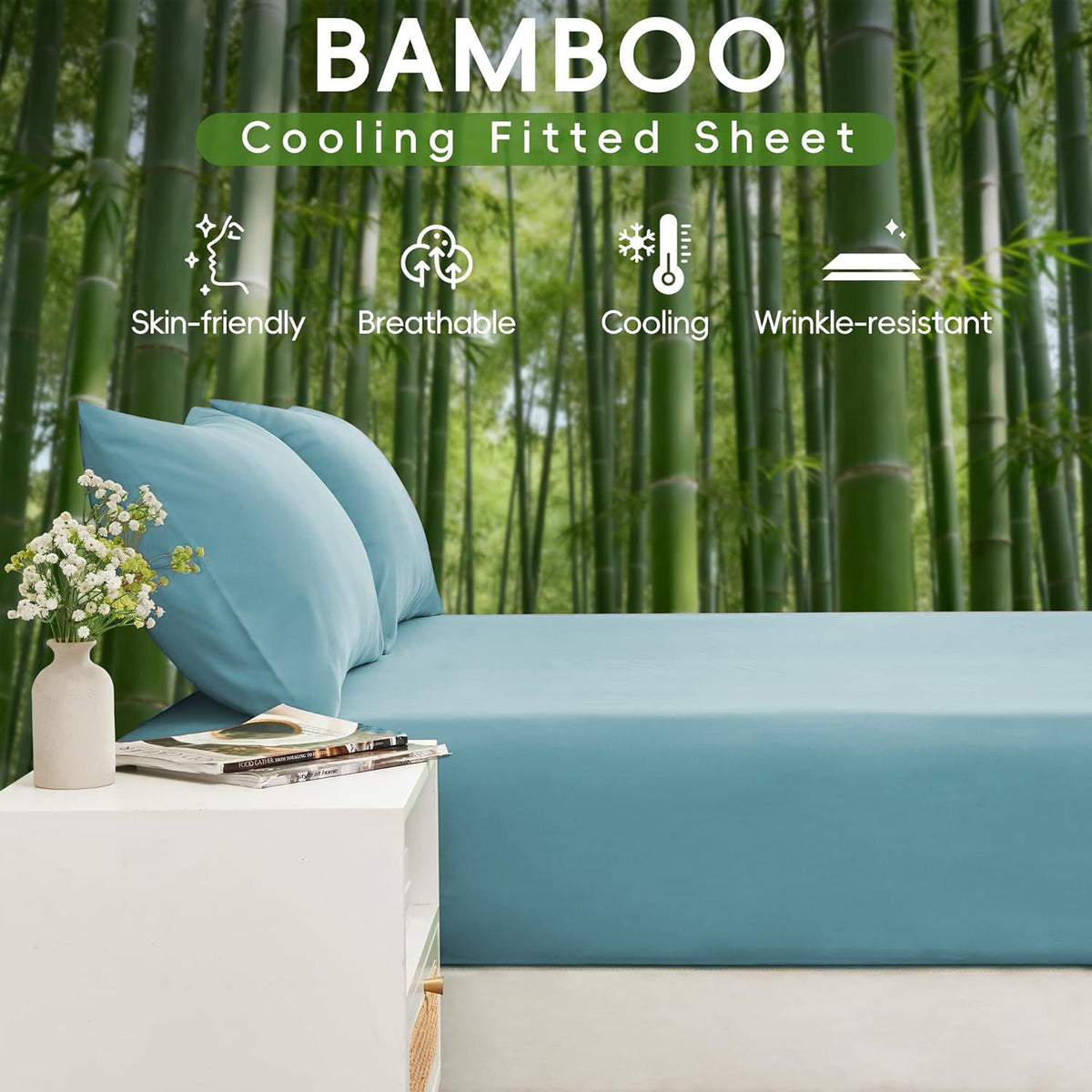 4 Piece Ultra Soft Bamboo Breathable Sheet Set -Hotel 2000TC Breathable Bed Sheets Set with 37 Centimetre Deep Pocket-Breathable Sheets for Hot Sleepers(Sky Blue,Queen)