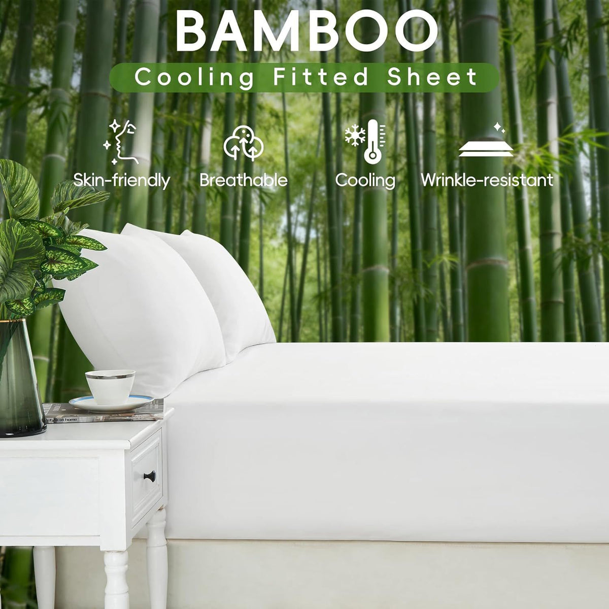 3 Piece Ultra Soft Bamboo Breathable Sheet Set -Hotel 2000TC Breathable Bed Sheets Set with 37 Centimetre Deep Pocket-Breathable Sheets for Hot Sleepers(White,Single)