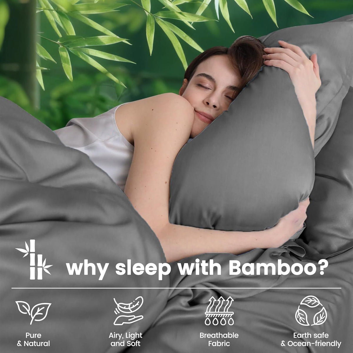 Hotel Breathable Bamboo Fitted Sheet & Pillowcase-3 Piece-Ultra Soft 2000TC Breathable Fitted Bed Sheets Set with 40 Centimetre Deep Pocket-Cooling Sheets for Hot Sleepers(Grey,Super King)