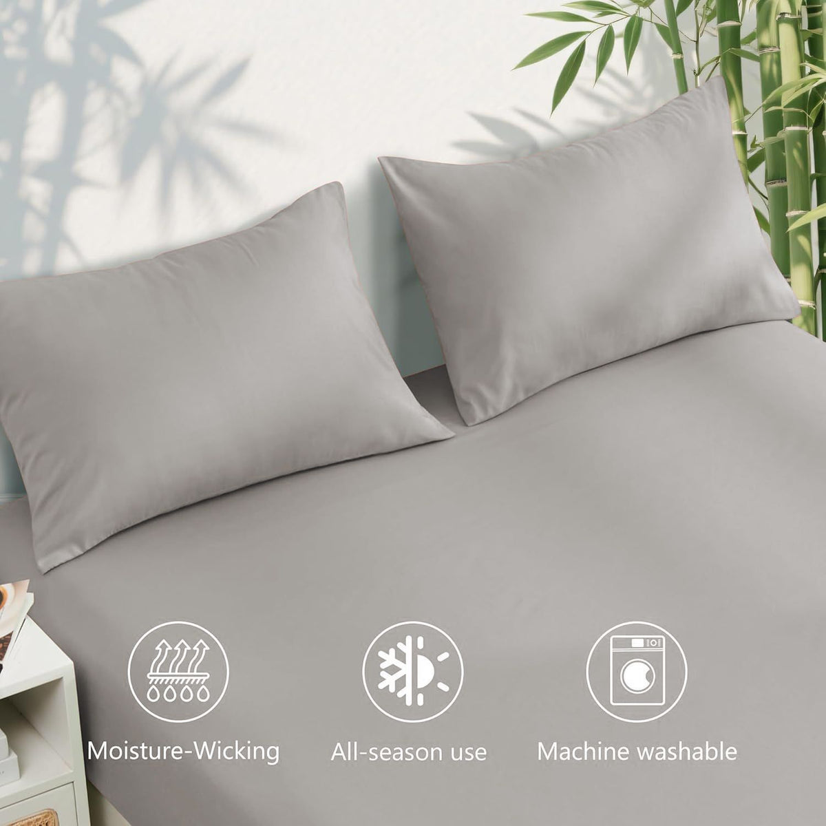 Hotel Breathable Bamboo Fitted Sheet & Pillowcase-3 Piece-Ultra Soft 2000TC Breathable Fitted Bed Sheets Set with 40 Centimetre Deep Pocket-Cooling Sheets for Hot Sleepers(Silver-gray,Super King)
