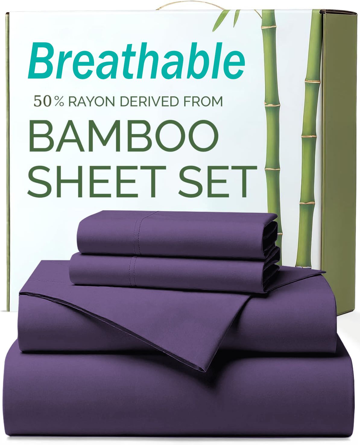 4 Piece Ultra Soft Bamboo Breathable Sheet Set -Hotel 2000TC Breathable Bed Sheets Set with 40 Centimetre Deep Pocket-Breathable Sheets for Hot Sleepers(Purple,Super King)