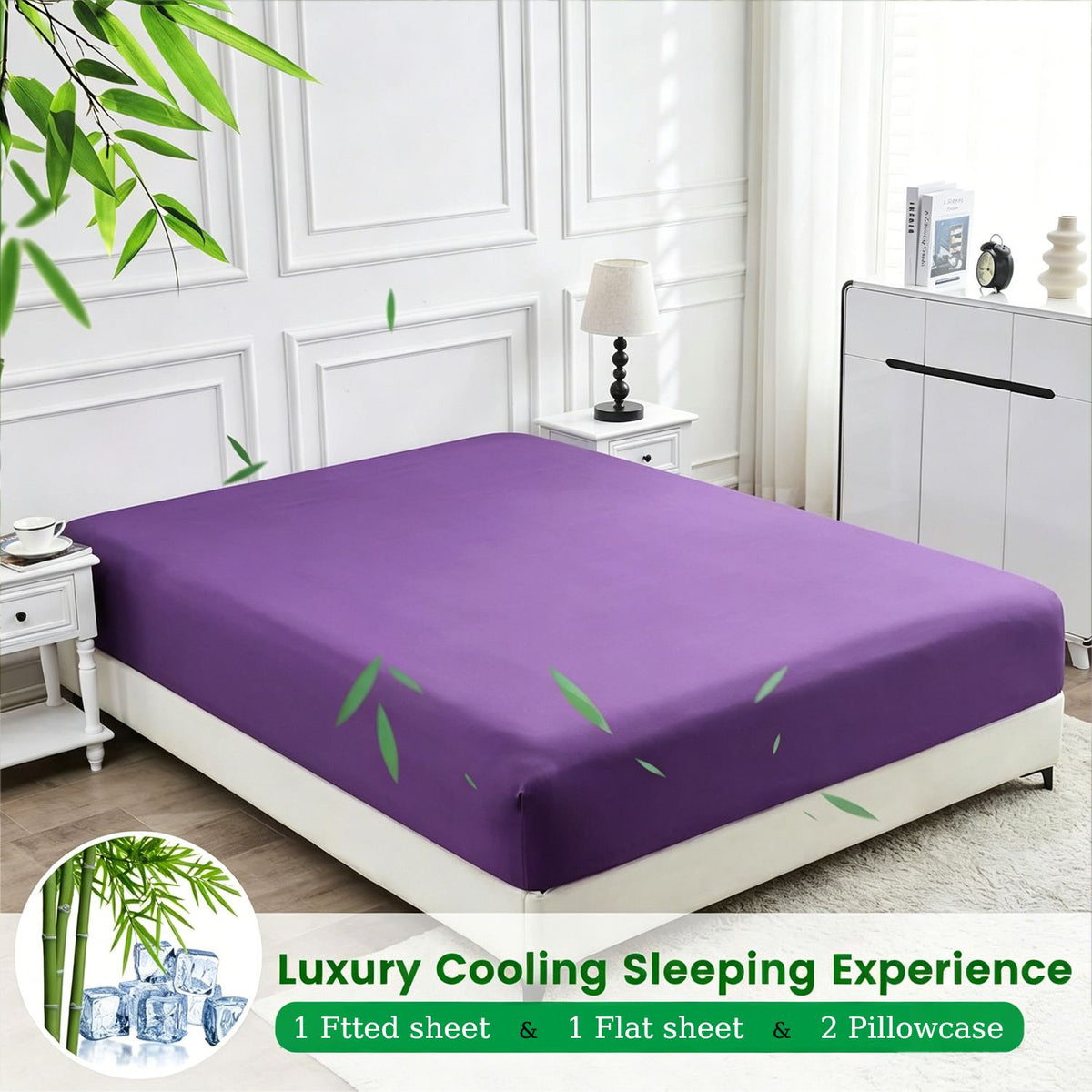 4 Piece Ultra Soft Bamboo Breathable Sheet Set -Hotel 2000TC Breathable Bed Sheets Set with 40 Centimetre Deep Pocket-Breathable Sheets for Hot Sleepers(Purple,Super King)