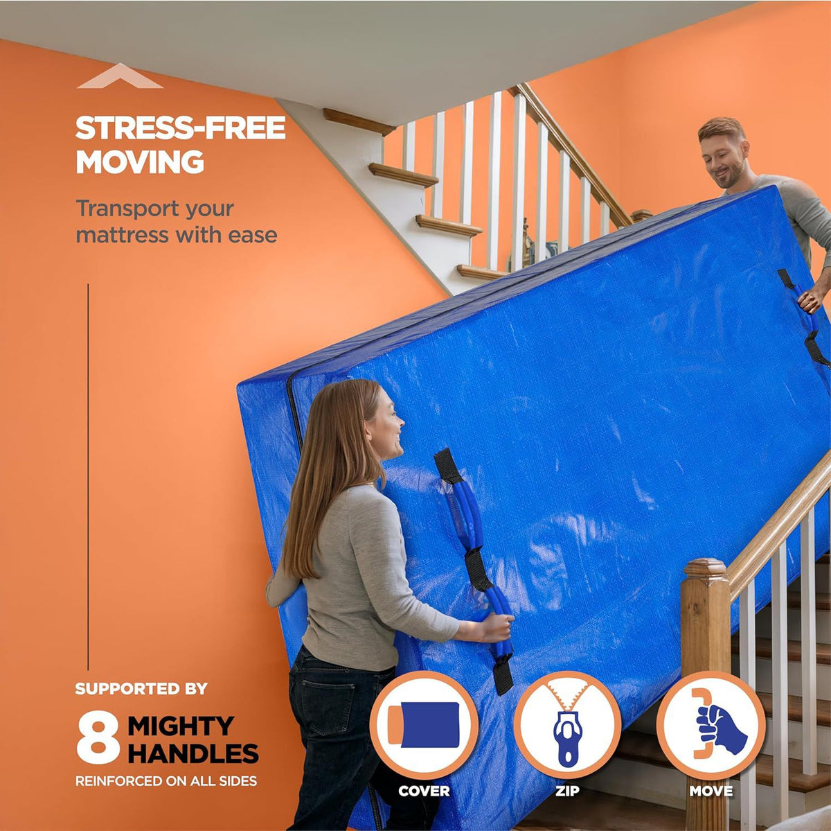 Waterproof Mattress Bag Mattresses Protector Plastic Moving Storage Dust Cover Carry Bed Zipper Packing Reusable Disposal, Extra Thick Heavy Duty, with 8 Handles（King)
