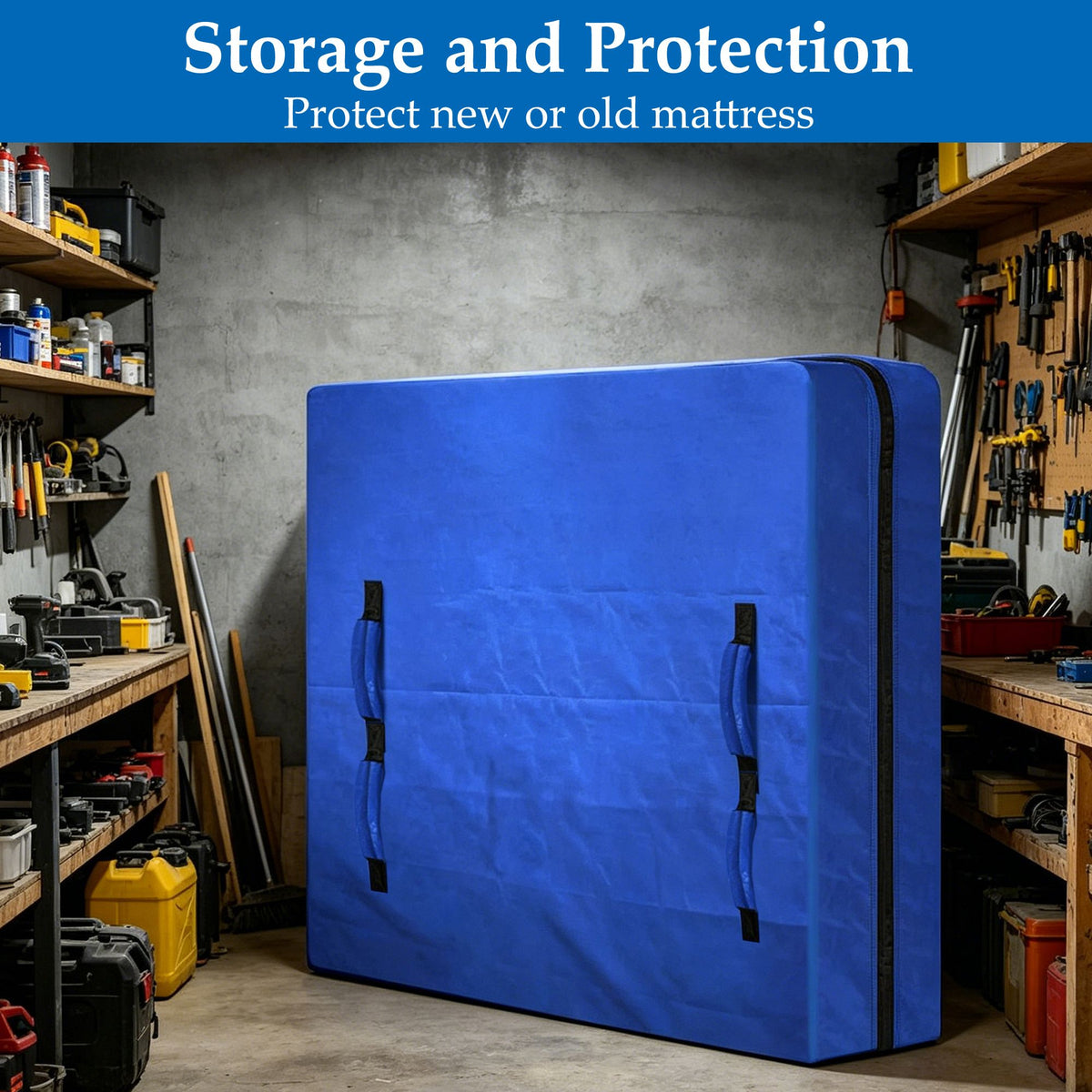 Waterproof Mattress Bag Mattresses Protector Plastic Moving Storage Dust Cover Carry Bed Zipper Packing Reusable Disposal, Extra Thick Heavy Duty, with 8 Handles(Queen)