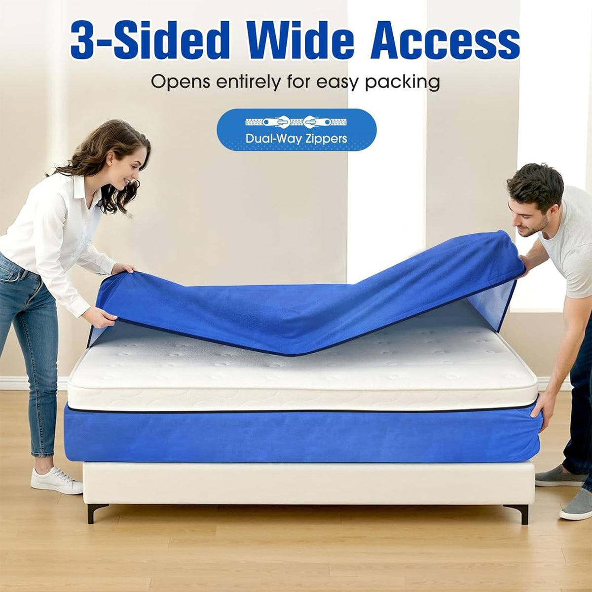 Waterproof Mattress Bag Mattresses Protector Plastic Moving Storage Dust Cover Carry Bed Zipper Packing Reusable Disposal, Extra Thick Heavy Duty, with 8 Handles(Super King)