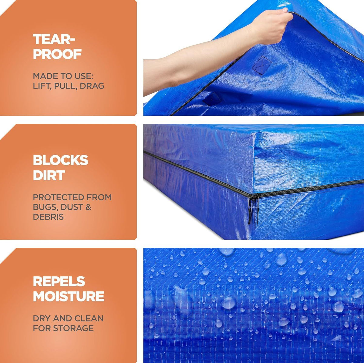 Waterproof Mattress Bag Mattresses Protector Plastic Moving Storage Dust Cover Carry Bed Zipper Packing Reusable Disposal, Extra Thick Heavy Duty, with 8 Handles(Super King)