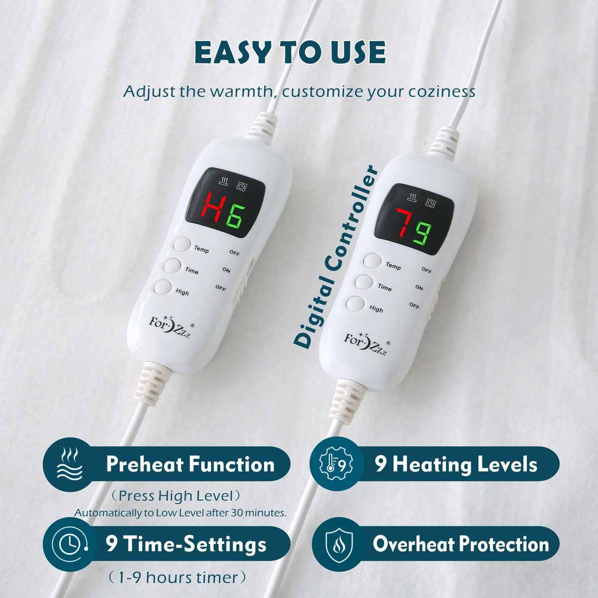 Electric Heated Mattress Pad Blanket with Dual Control & 9-Hour Auto Off & 9 Heat Settings, Preheat Functions, Overheat Protection, Machine Washable Fully Fitted Electric Sheet(Super King)