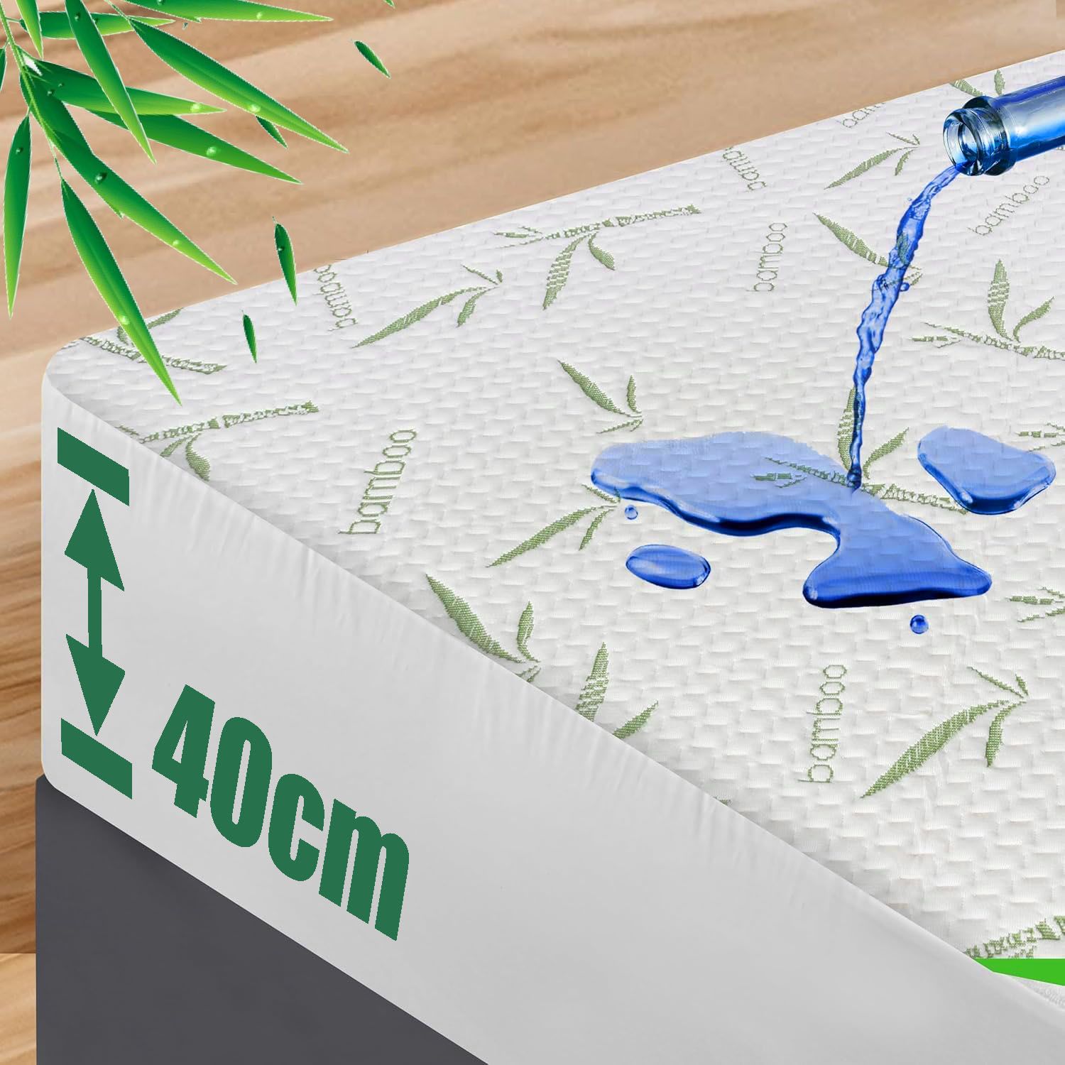 Waterproof Mattress Protector,Breathable Mattress Cover,3D Air Fabric Cooling Bed Pad Cover, Deep Pocket 40cm(Double,Green)