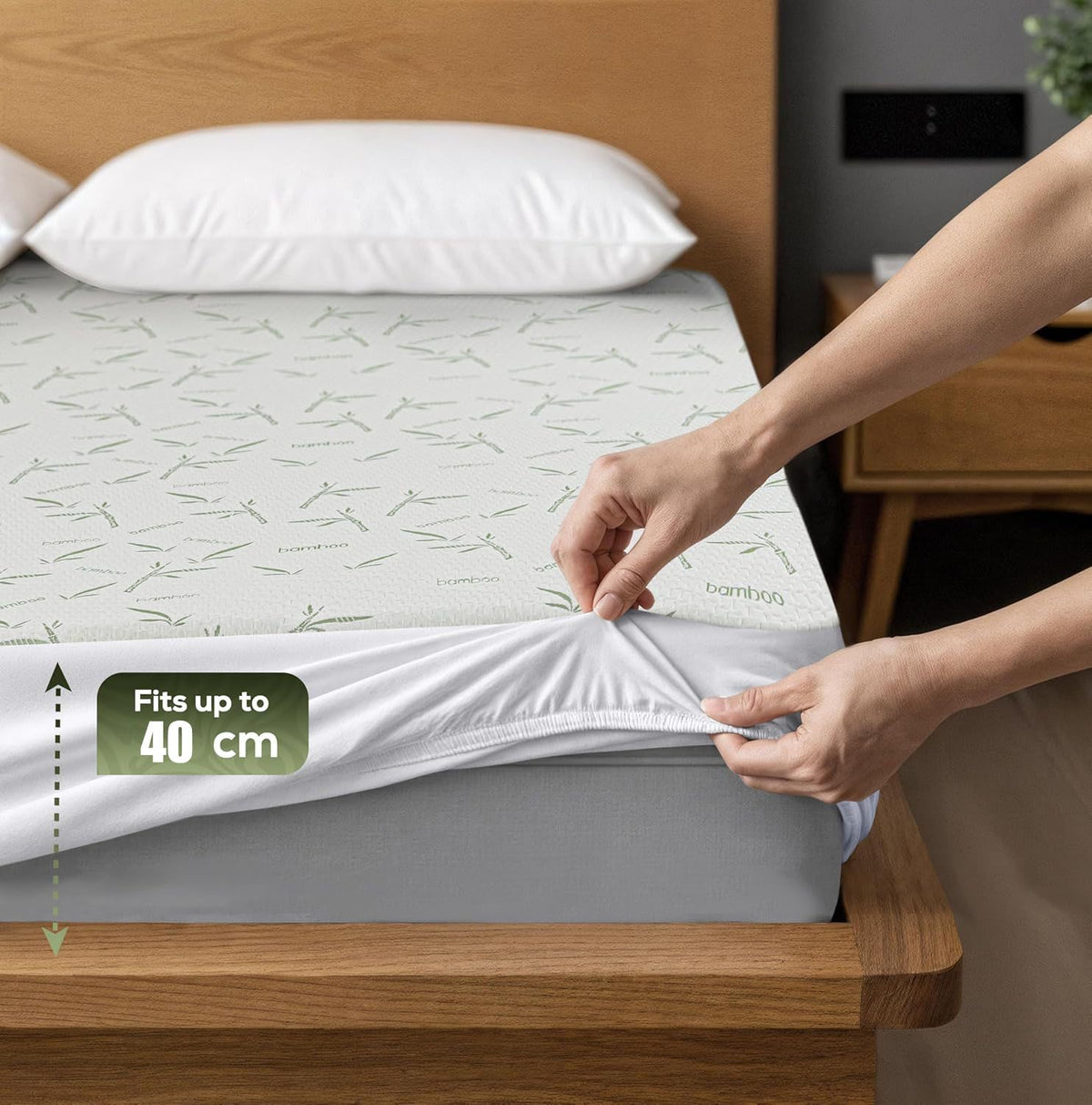 Waterproof Mattress Protector,Breathable Mattress Cover,3D Air Fabric Cooling Bed Pad Cover, Deep Pocket 40cm(Double,Green)