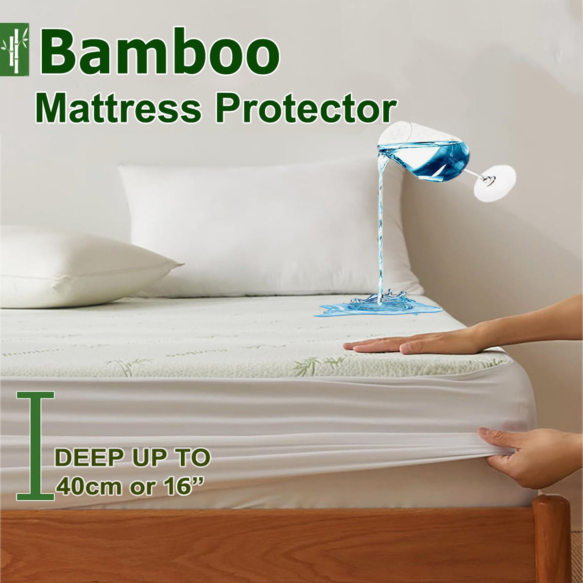 100% Waterproof Double Mattress Protector, Breathable Mattress Cover Double Size Bed, 3D Air Fabric Cooling Bed Pad Cover, Deep Pocket 40cm