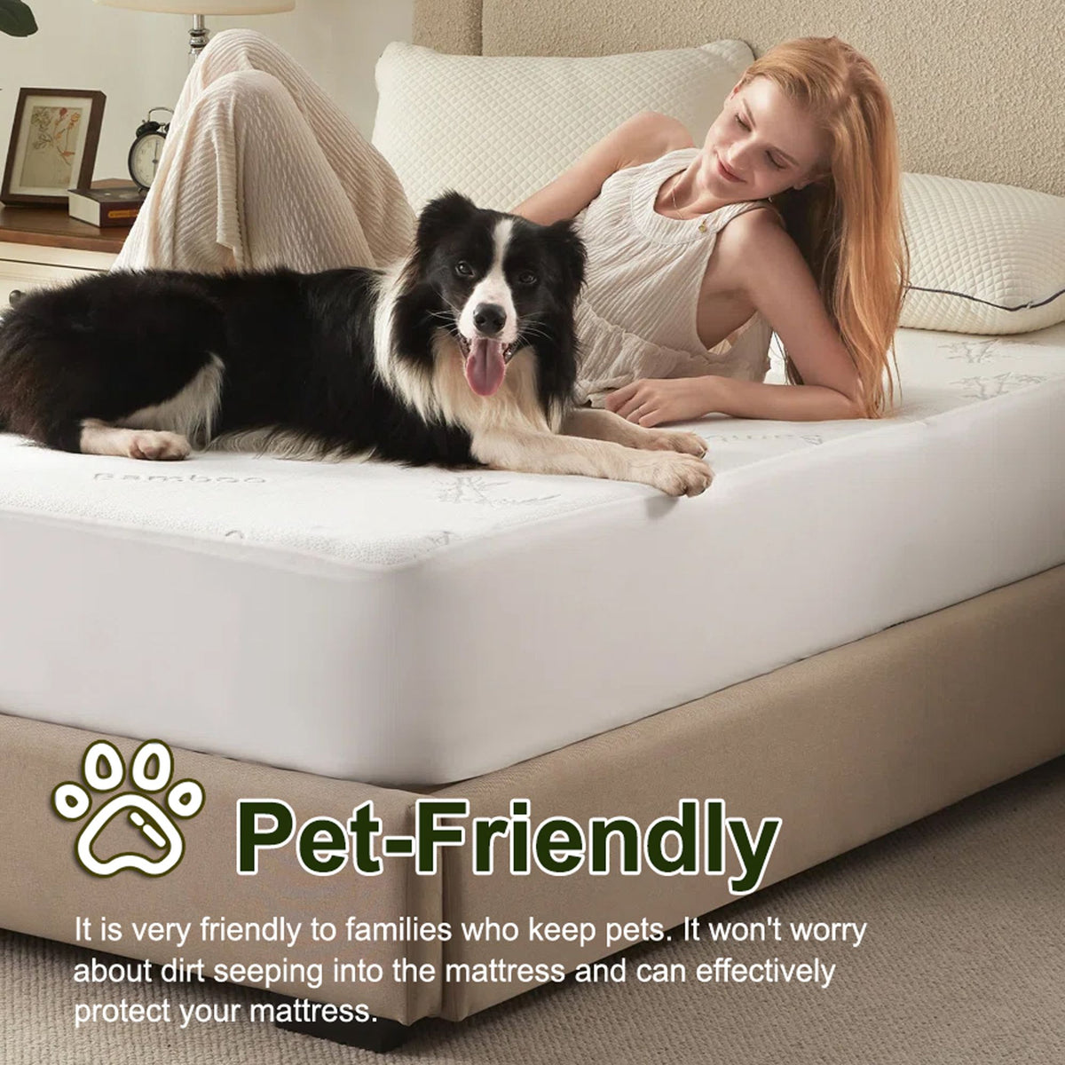 100% Waterproof Double Mattress Protector, Breathable Mattress Cover Double Size Bed, 3D Air Fabric Cooling Bed Pad Cover, Deep Pocket 40cm