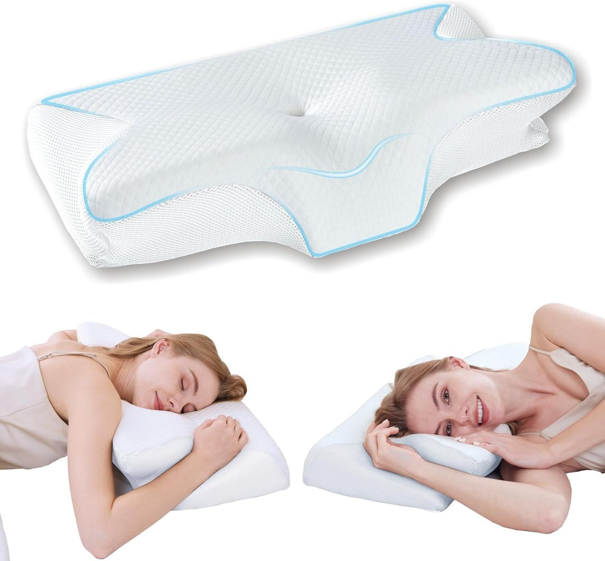 Cervical Neck Pillow for Neck Pain Relief, 2 in 1 Ergonomic Orthopedic Bed Pillow for Sleeping, Memory Foam Pillows for Side, Back & Stomach Sleepers with Removable Pillowcase(White)