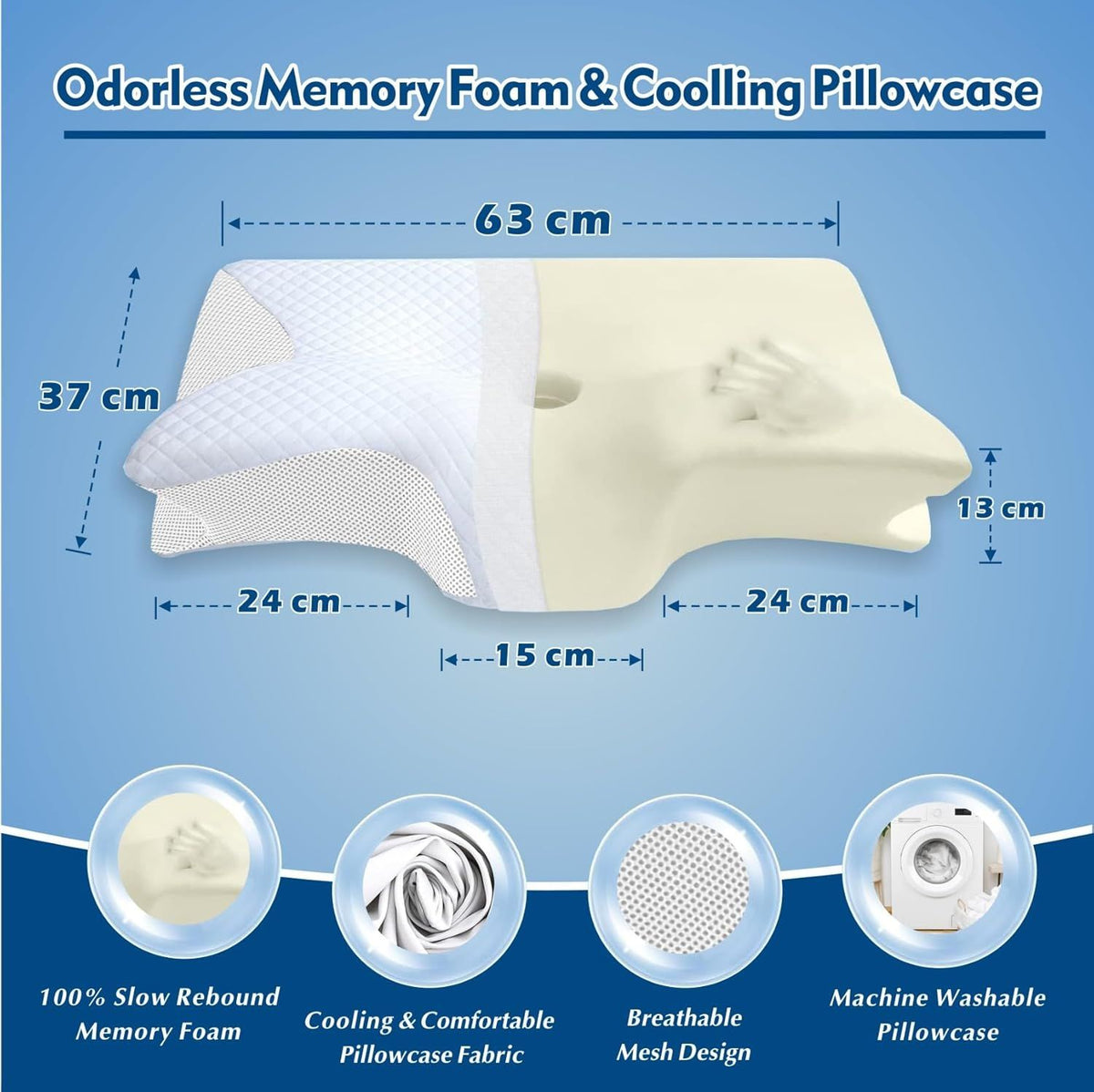 Cervical Neck Pillow for Neck Pain Relief, 2 in 1 Ergonomic Orthopedic Bed Pillow for Sleeping, Memory Foam Pillows for Side, Back & Stomach Sleepers with Removable Pillowcase(White)