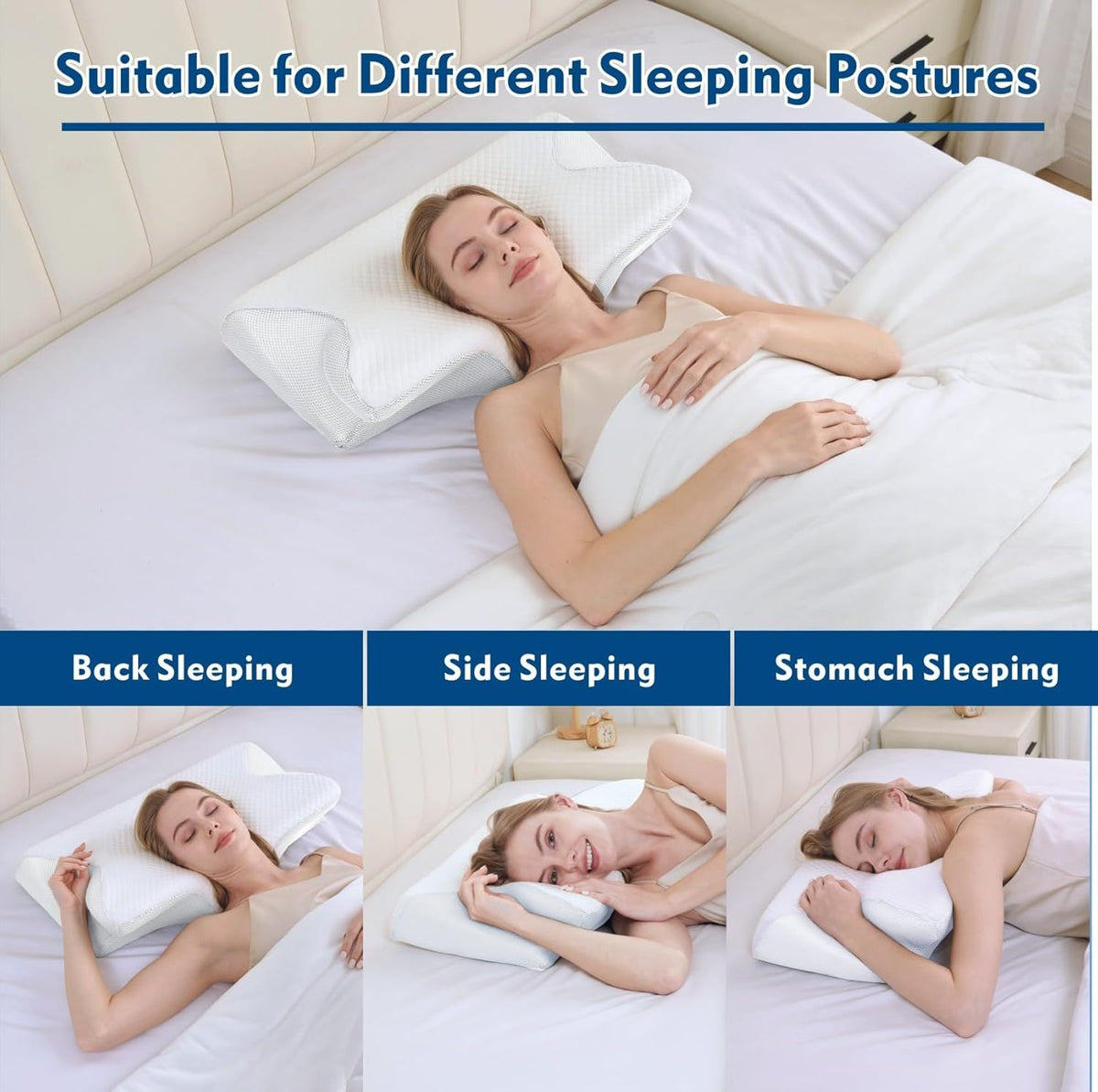 Cervical Neck Pillow for Neck Pain Relief, 2 in 1 Ergonomic Orthopedic Bed Pillow for Sleeping, Memory Foam Pillows for Side, Back & Stomach Sleepers with Removable Pillowcase(White)