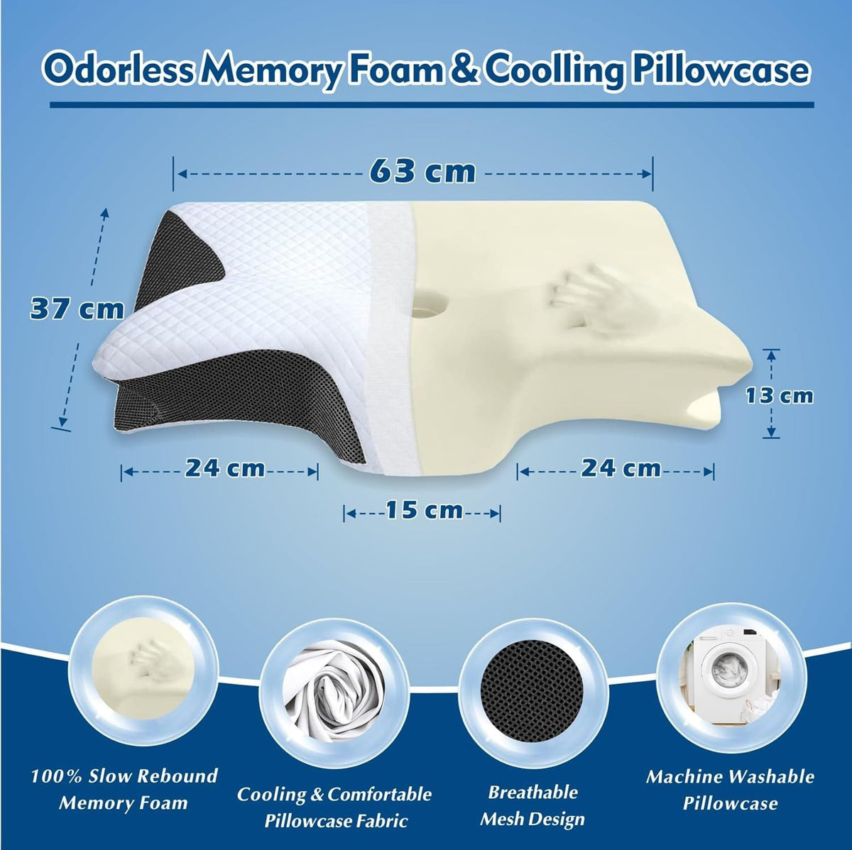 Cervical Neck Pillow for Neck Pain Relief, 2 in 1 Ergonomic Orthopedic Bed Pillow for Sleeping, Memory Foam Pillows for Side, Back & Stomach Sleepers with Removable Pillowcase(Black)