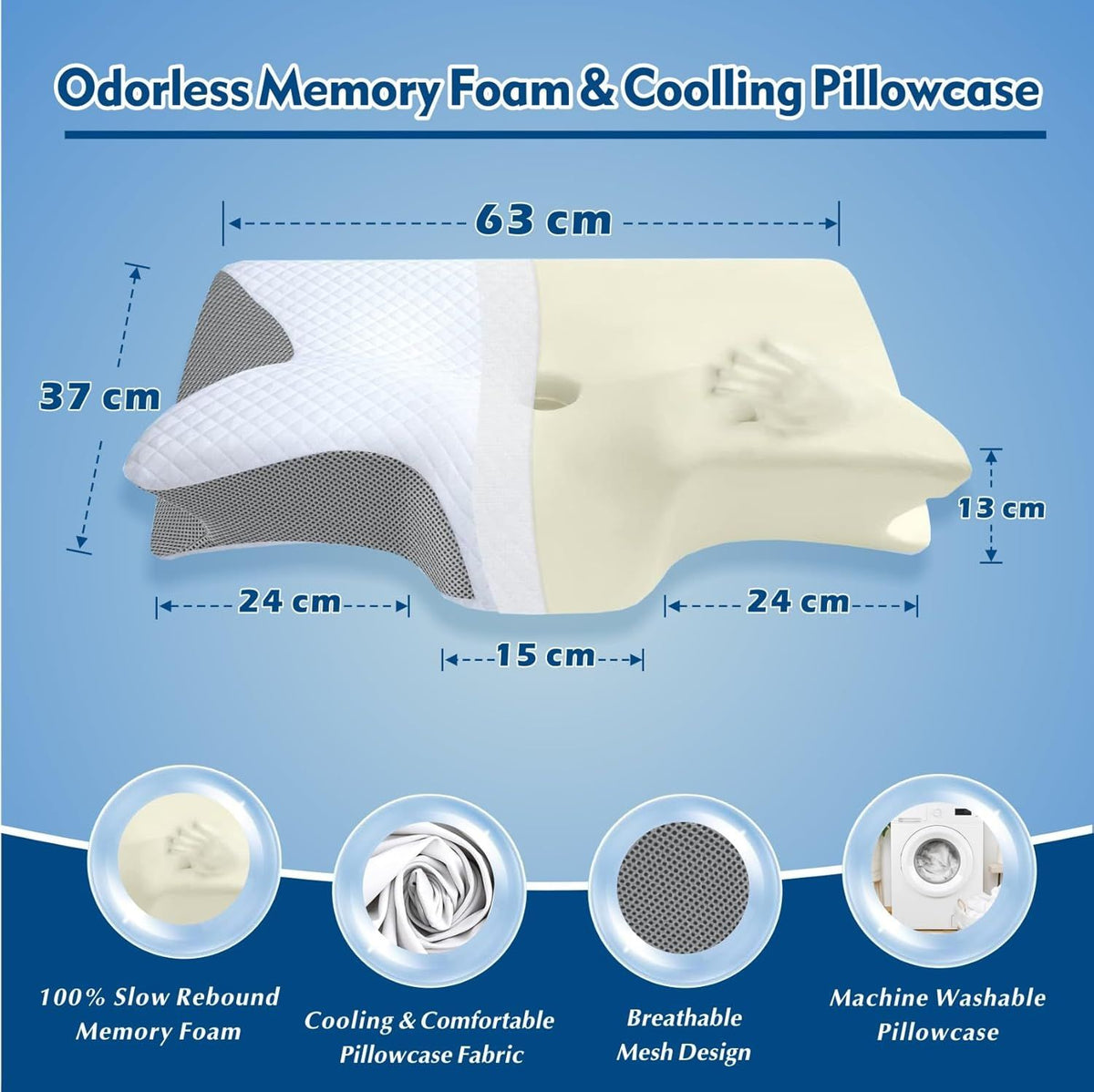 Cervical Neck Pillow for Neck Pain Relief, 2 in 1 Ergonomic Orthopedic Bed Pillow for Sleeping, Memory Foam Pillows for Side, Back & Stomach Sleepers with Removable Pillowcase(Grey)