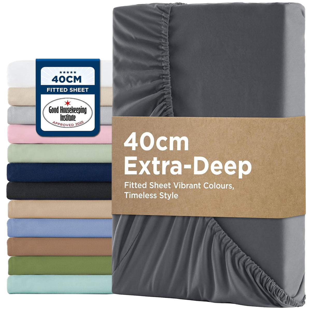 2000TC Hotel Quality Fitted Sheets - 2 Piece Fitted Sheets  -Breathable Bedding - Wrinkle, Fade, Stain Resistant- 16inch/40cm Deep Pocket Fitted Bed Sheets-Wrinkle and Fade Resistant,(Dark gray,Double)