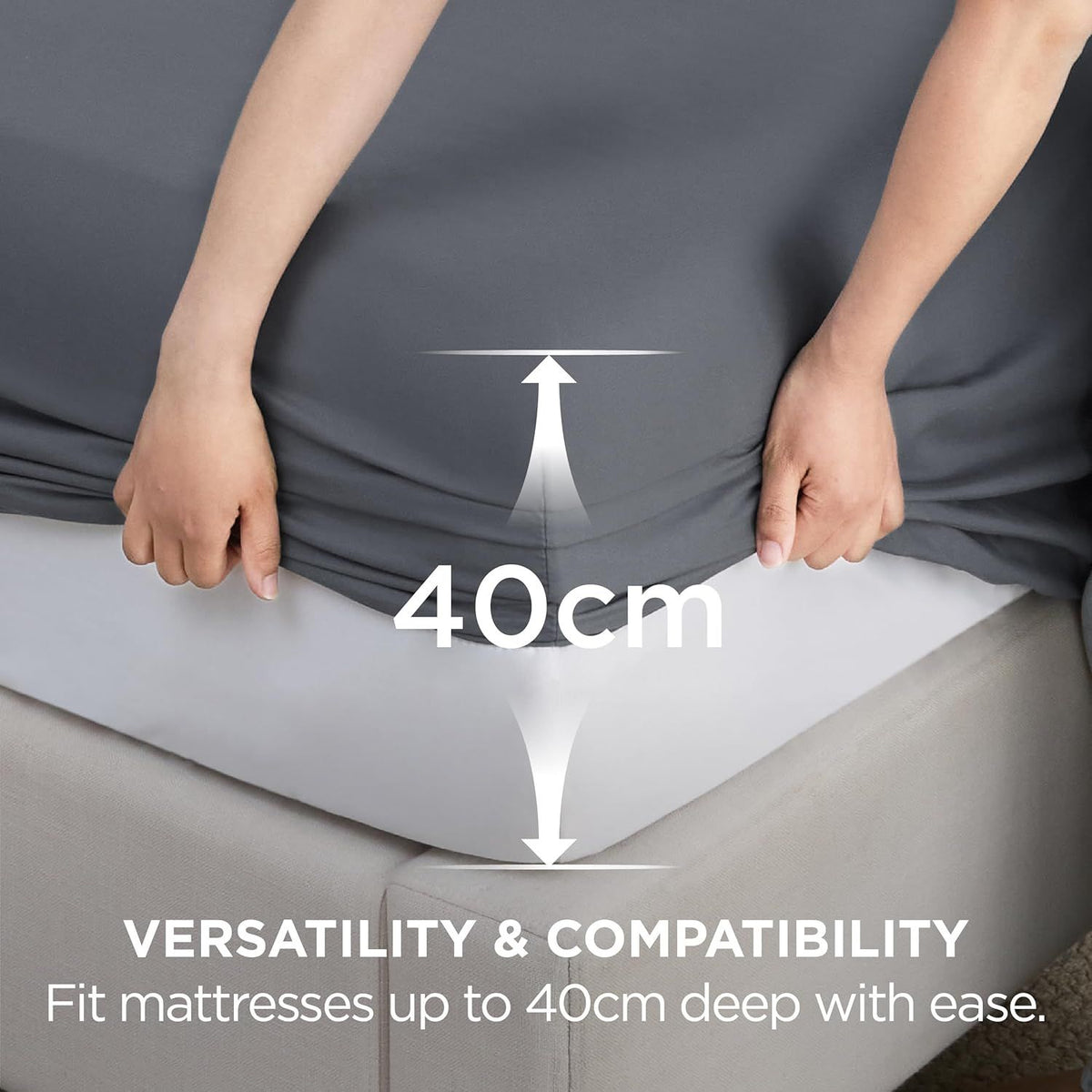 2000TC Hotel Quality Fitted Sheets - 2 Piece Fitted Sheets  -Breathable Bedding - Wrinkle, Fade, Stain Resistant- 16inch/40cm Deep Pocket Fitted Bed Sheets-Wrinkle and Fade Resistant,(Dark gray,Double)