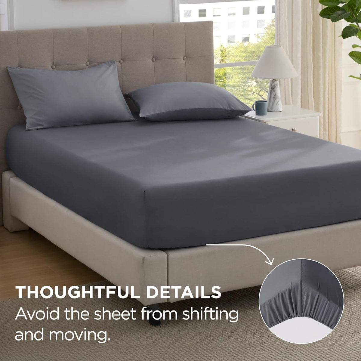 2000TC Hotel Quality Fitted Sheets - 2 Piece Fitted Sheets  -Breathable Bedding - Wrinkle, Fade, Stain Resistant- 16inch/40cm Deep Pocket Fitted Bed Sheets-Wrinkle and Fade Resistant,(Dark gray,Double)