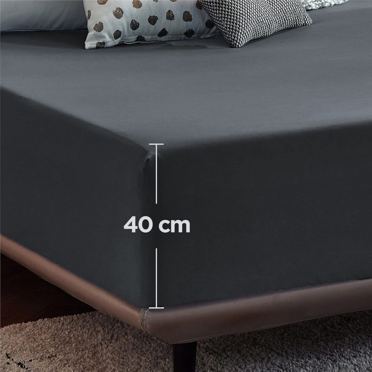 2000TC Hotel Quality Fitted Sheets - 2 Piece Fitted Sheets  -Breathable Bedding - Wrinkle, Fade, Stain Resistant- 16inch/40cm Deep Pocket Fitted Bed Sheets-Wrinkle and Fade Resistant,(Dark gray,Double)