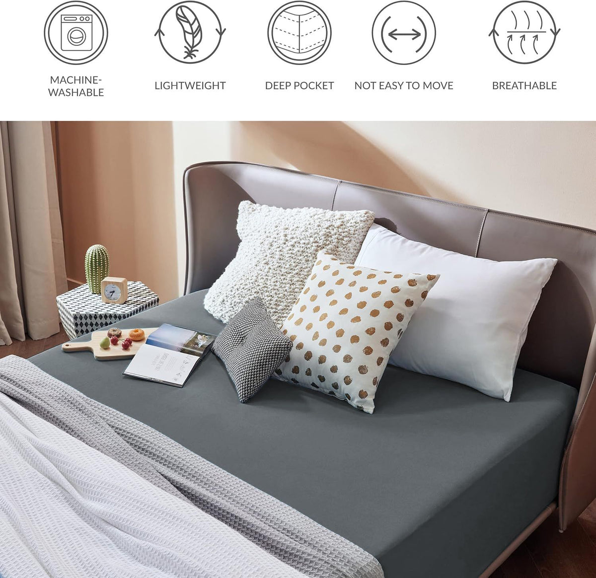 2000TC Hotel Quality Fitted Sheets - 2 Piece Fitted Sheets  -Breathable Bedding - Wrinkle, Fade, Stain Resistant- 16inch/40cm Deep Pocket Fitted Bed Sheets-Wrinkle and Fade Resistant,(Dark gray,Double)