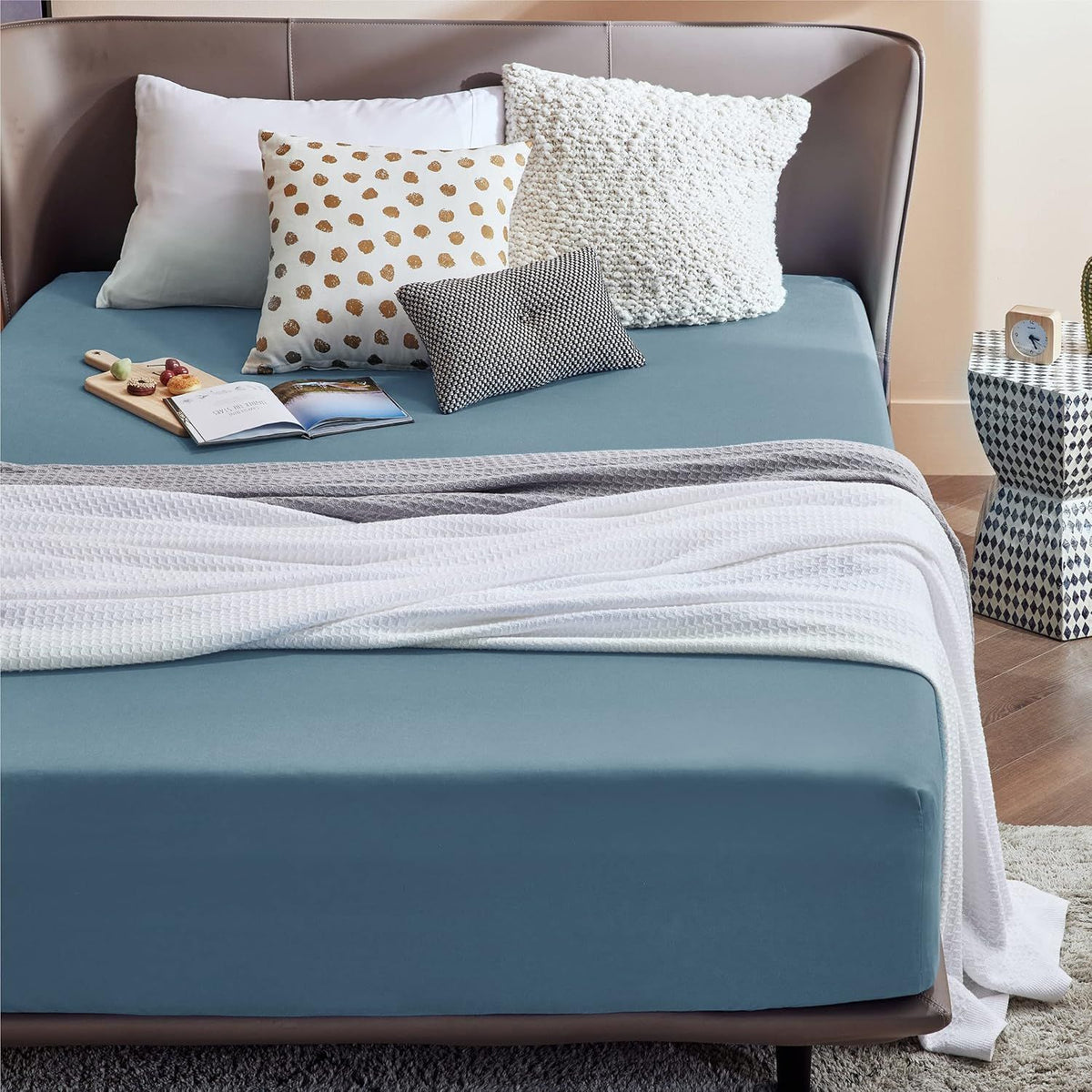 2000TC Hotel Quality Fitted Sheets - 2 Piece Fitted Sheets  -Breathable Bedding - Wrinkle, Fade, Stain Resistant- 16inch/40cm Deep Pocket Fitted Bed Sheets-Wrinkle and Fade Resistant,(Ocean,Single)