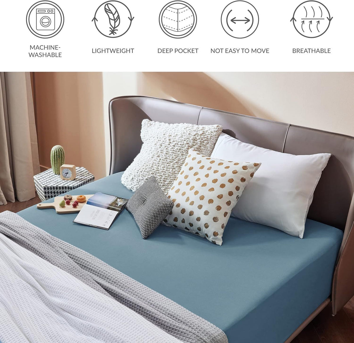 2000TC Hotel Quality Fitted Sheets - 2 Piece Fitted Sheets  -Breathable Bedding - Wrinkle, Fade, Stain Resistant- 16inch/40cm Deep Pocket Fitted Bed Sheets-Wrinkle and Fade Resistant,(Ocean,Single)