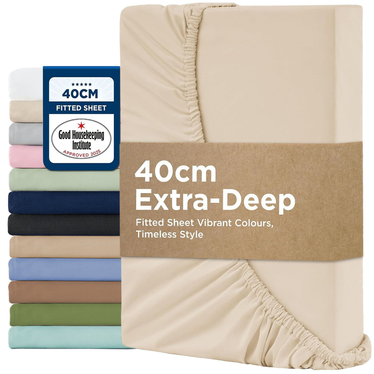 2000TC Hotel Quality Fitted Sheets - 2 Piece Fitted Sheets  -Breathable Bedding - Wrinkle, Fade, Stain Resistant- 16inch/40cm Deep Pocket Fitted Bed Sheets-Wrinkle and Fade Resistant,(Cream White,Single)