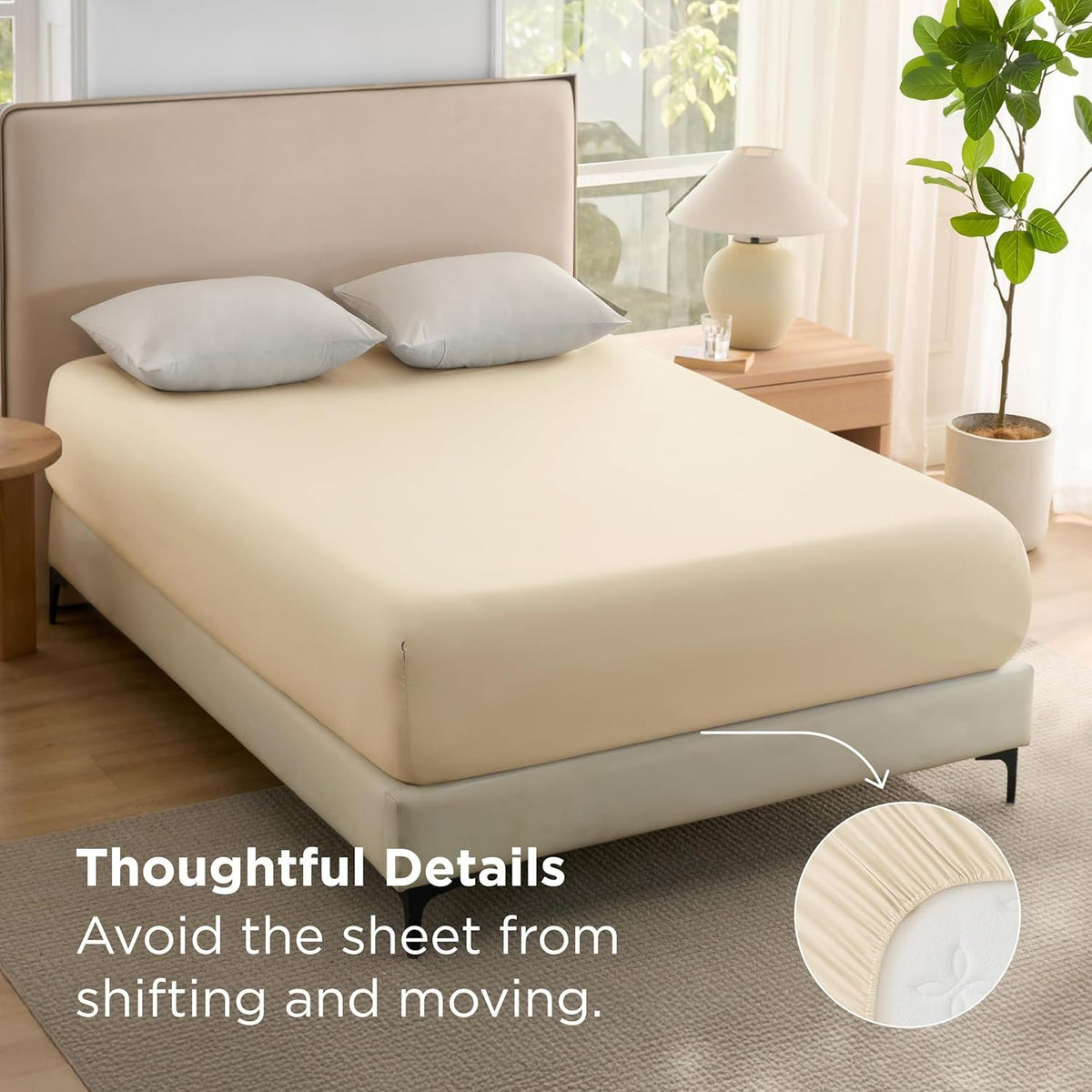 2000TC Hotel Quality Fitted Sheets - 2 Piece Fitted Sheets  -Breathable Bedding - Wrinkle, Fade, Stain Resistant- 16inch/40cm Deep Pocket Fitted Bed Sheets-Wrinkle and Fade Resistant,(Cream White,Single)