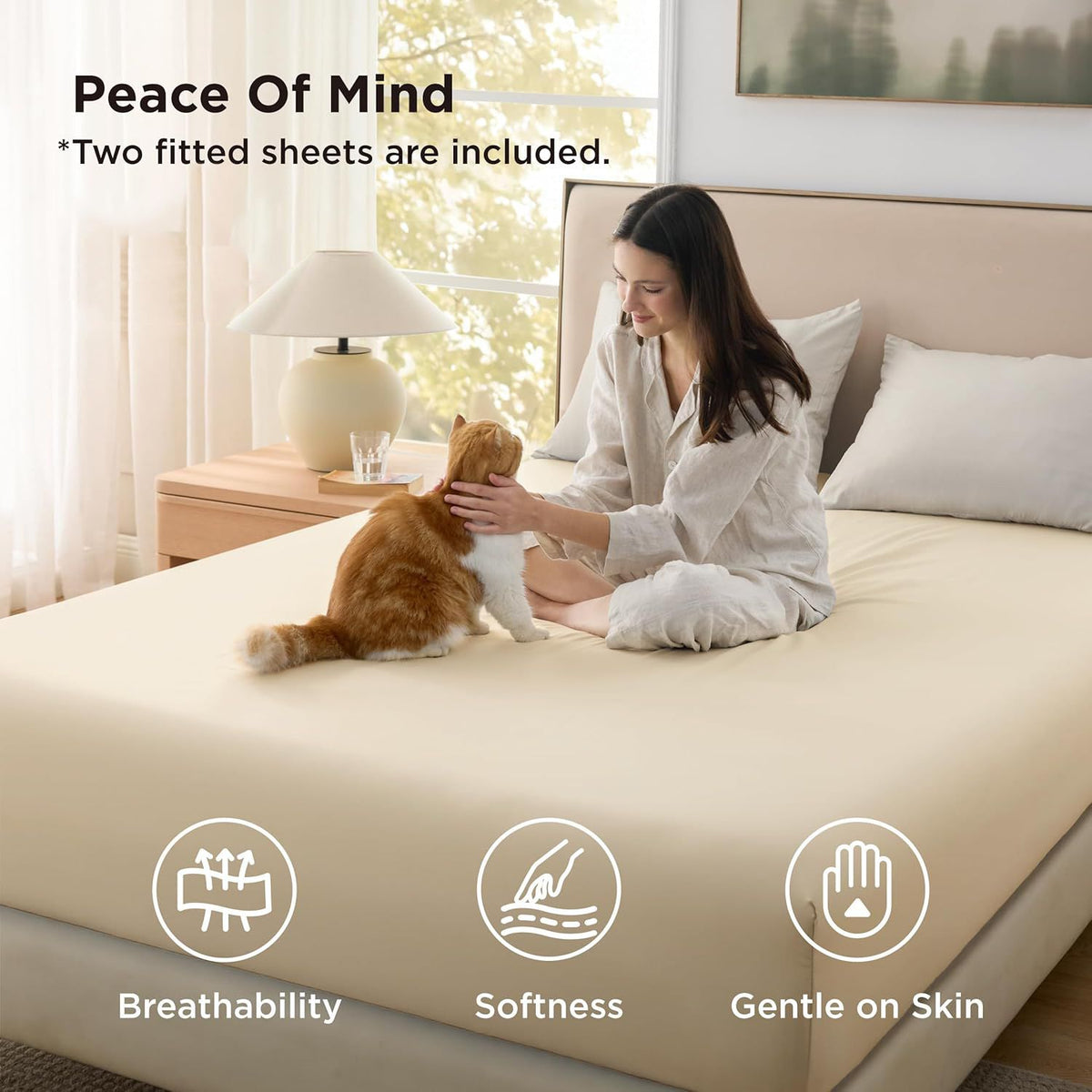 2000TC Hotel Quality Fitted Sheets - 2 Piece Fitted Sheets  -Breathable Bedding - Wrinkle, Fade, Stain Resistant- 16inch/40cm Deep Pocket Fitted Bed Sheets-Wrinkle and Fade Resistant,(Cream White,Single)