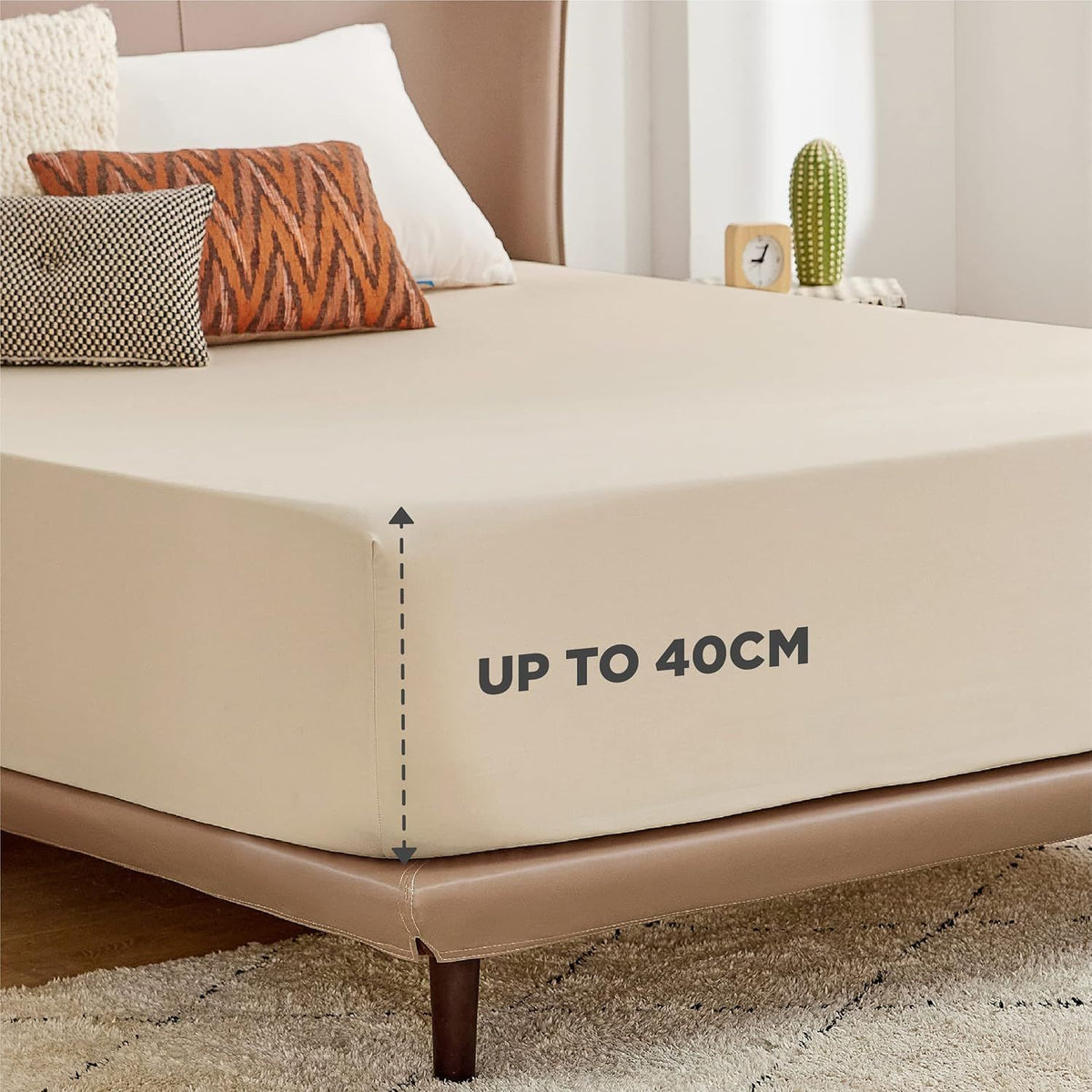 2000TC Hotel Quality Fitted Sheets - 2 Piece Fitted Sheets  -Breathable Bedding - Wrinkle, Fade, Stain Resistant- 16inch/40cm Deep Pocket Fitted Bed Sheets-Wrinkle and Fade Resistant,(Cream White,Single)