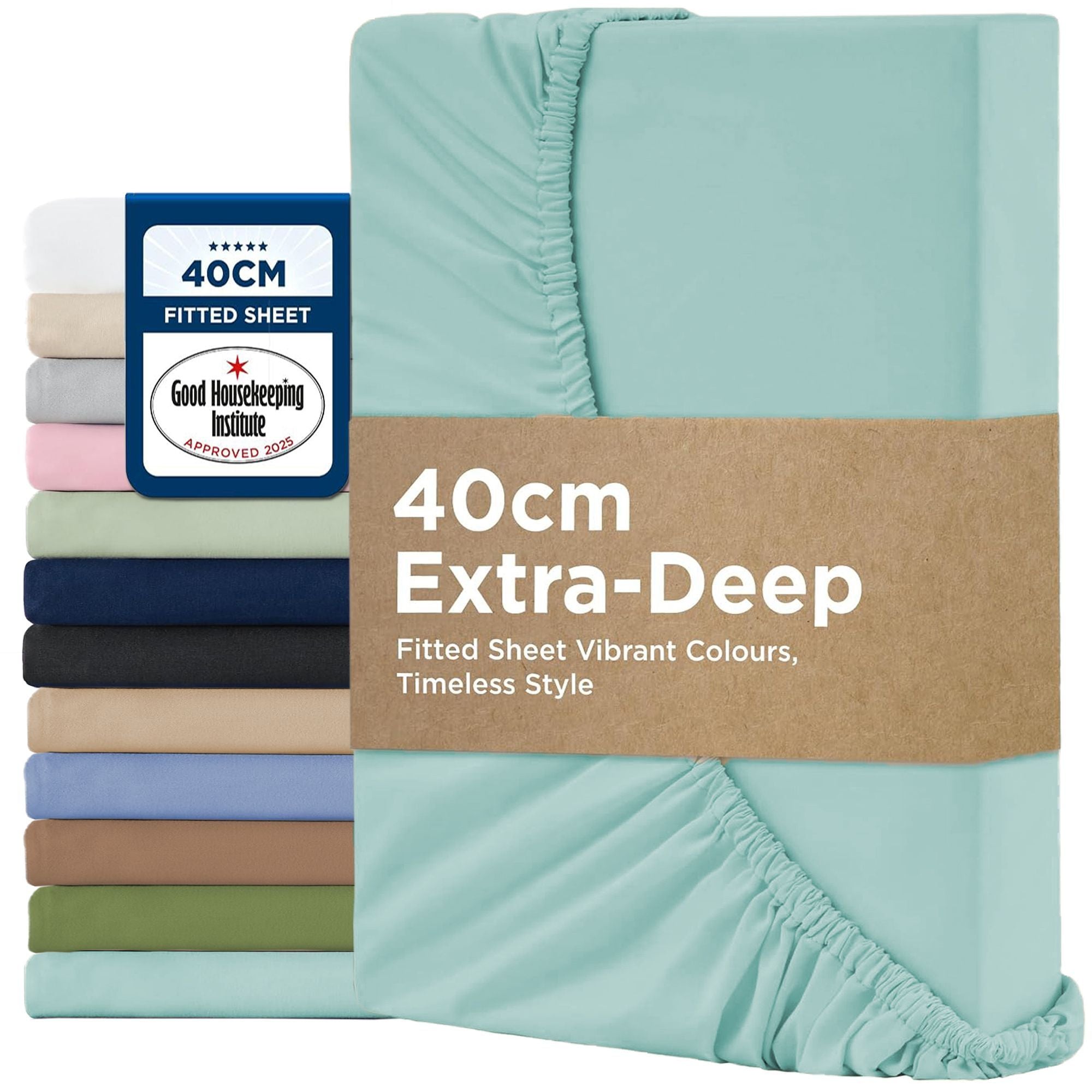 2000TC Hotel Quality Fitted Sheets - 2 Piece Fitted Sheets  -Breathable Bedding - Wrinkle, Fade, Stain Resistant- 16inch/40cm Deep Pocket Fitted Bed Sheets-Wrinkle and Fade Resistant,(Ice blue,Super King)