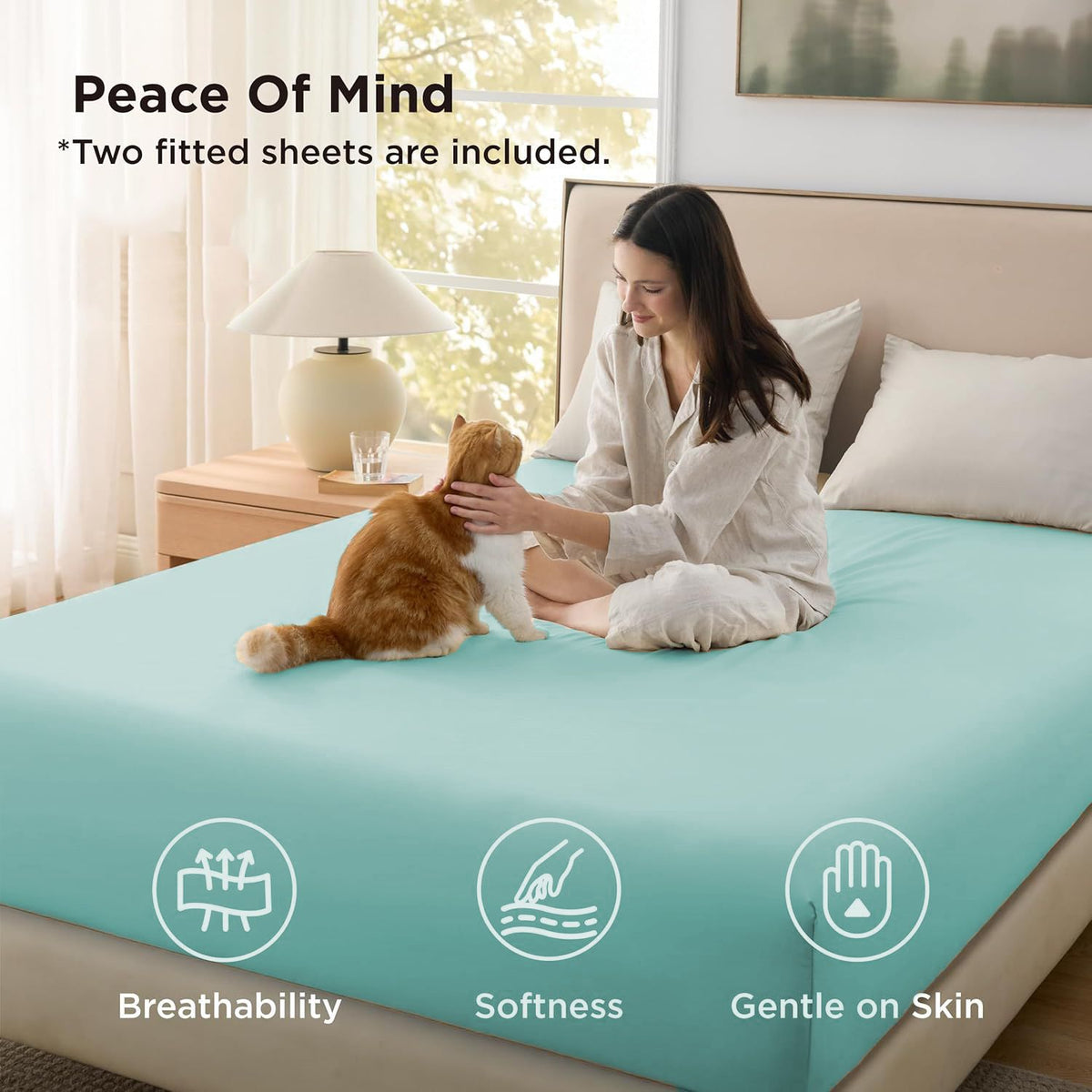 2000TC Hotel Quality Fitted Sheets - 2 Piece Fitted Sheets  -Breathable Bedding - Wrinkle, Fade, Stain Resistant- 16inch/40cm Deep Pocket Fitted Bed Sheets-Wrinkle and Fade Resistant,(Ice blue,Super King)